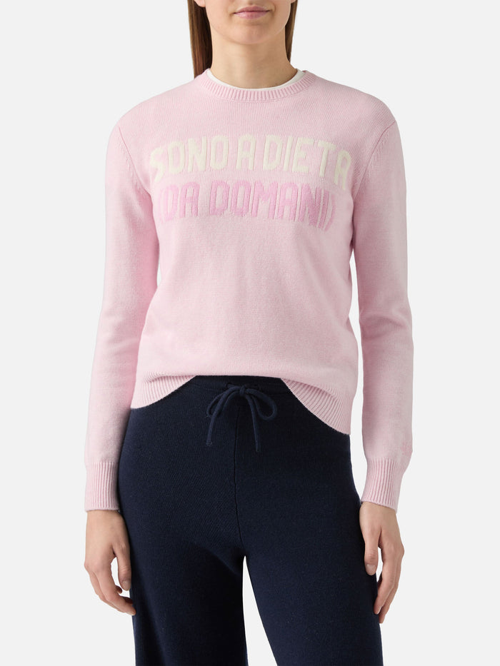 New Queen Crewneck White With Sono A Dieta (domani) Jacquard Pink