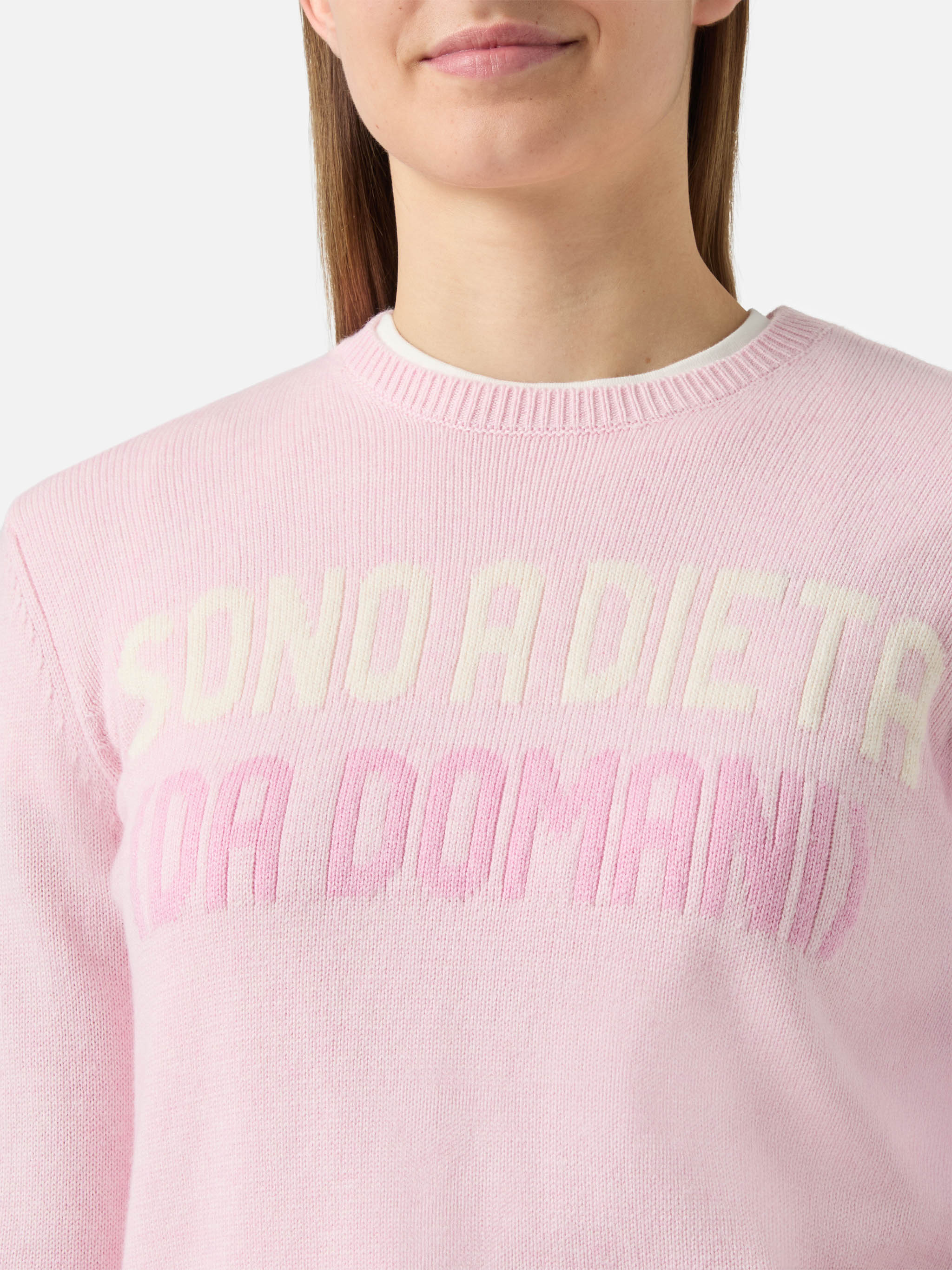 New Queen Crewneck White With Sono A Dieta (domani) Jacquard Pink