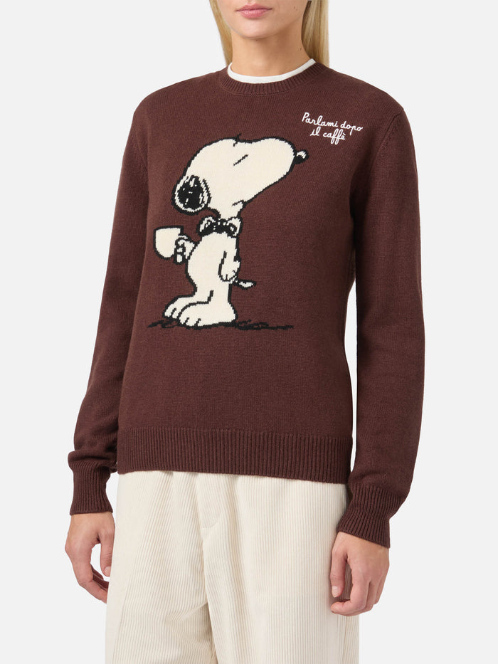 New Queen Cashmere-Blend Sweater Brown With Snoopy Jacquard And Embroidery | Peanuts Special Edition
