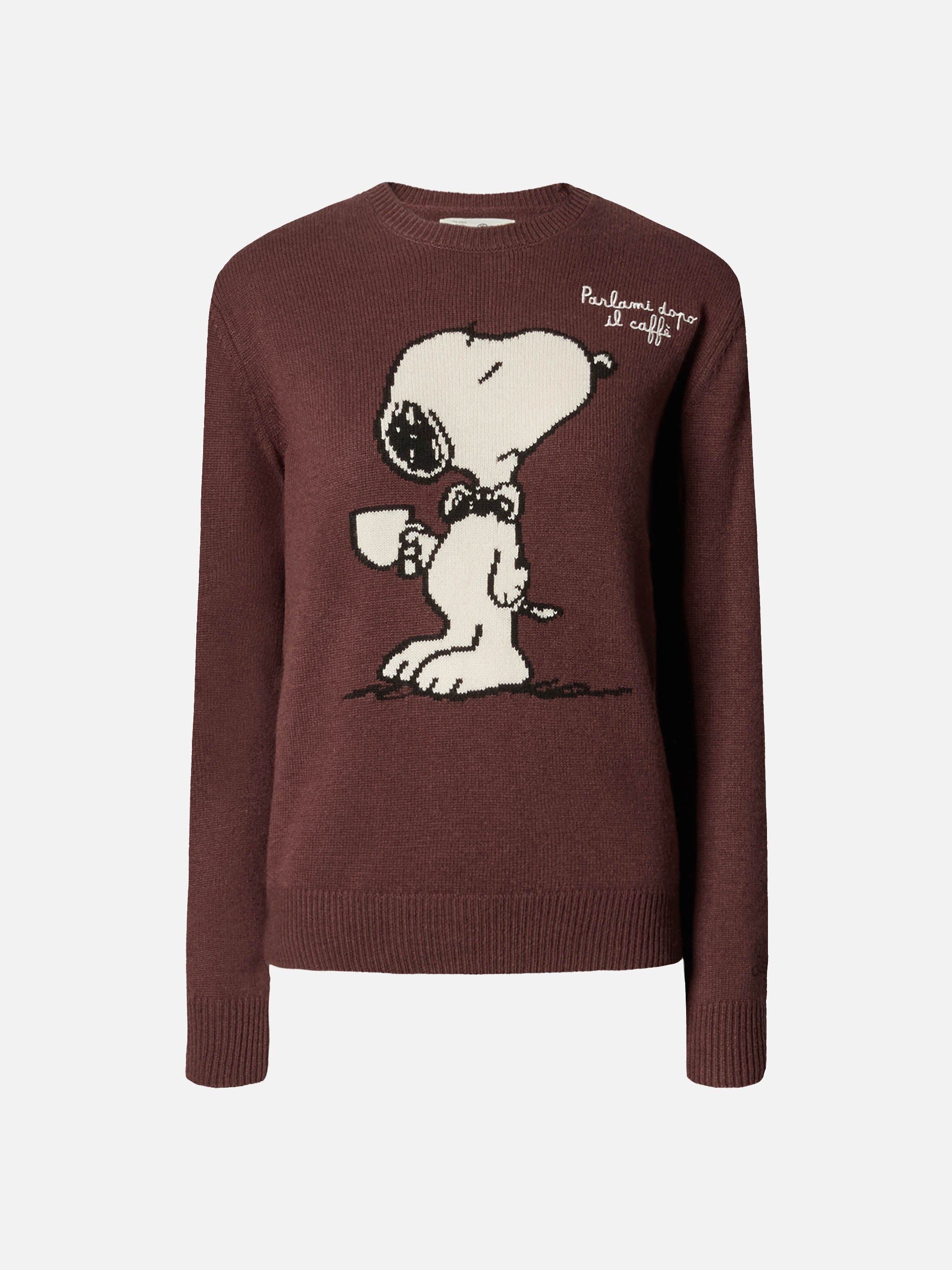 New Queen Cashmere-Blend Sweater Brown With Snoopy Jacquard And Embroidery | Peanuts Special Edition