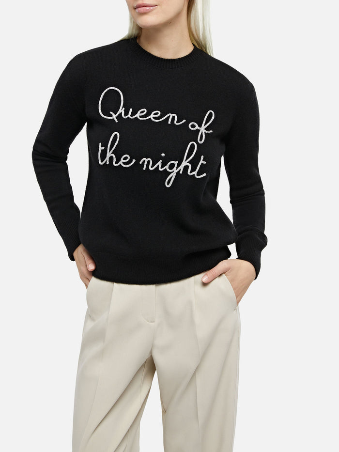 Woman Black Sweater New Queen With Of The Night Embroidery