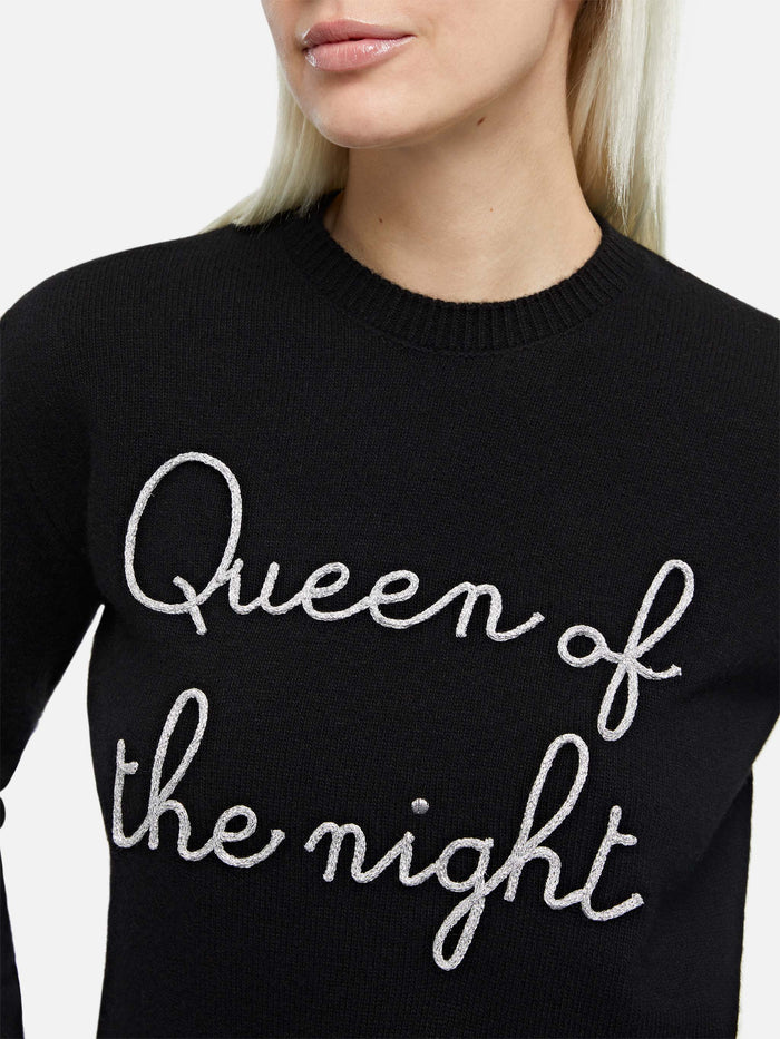Woman Black Sweater New Queen With Of The Night Embroidery
