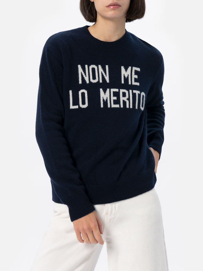 New Queen Blue Sweater With Non Me Lo Merito Jacquard