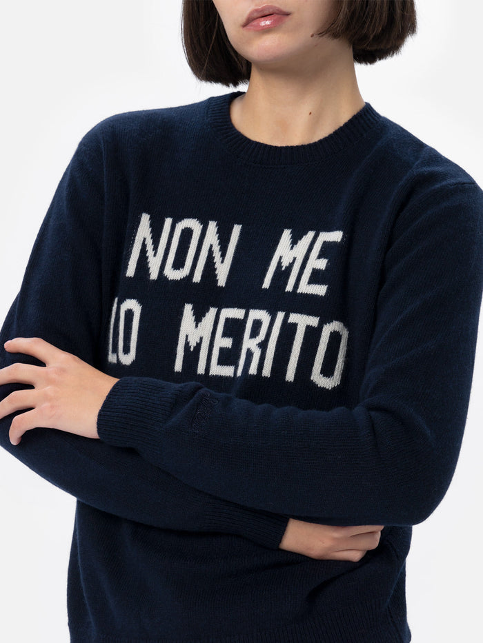 New Queen Blue Sweater With Non Me Lo Merito Jacquard