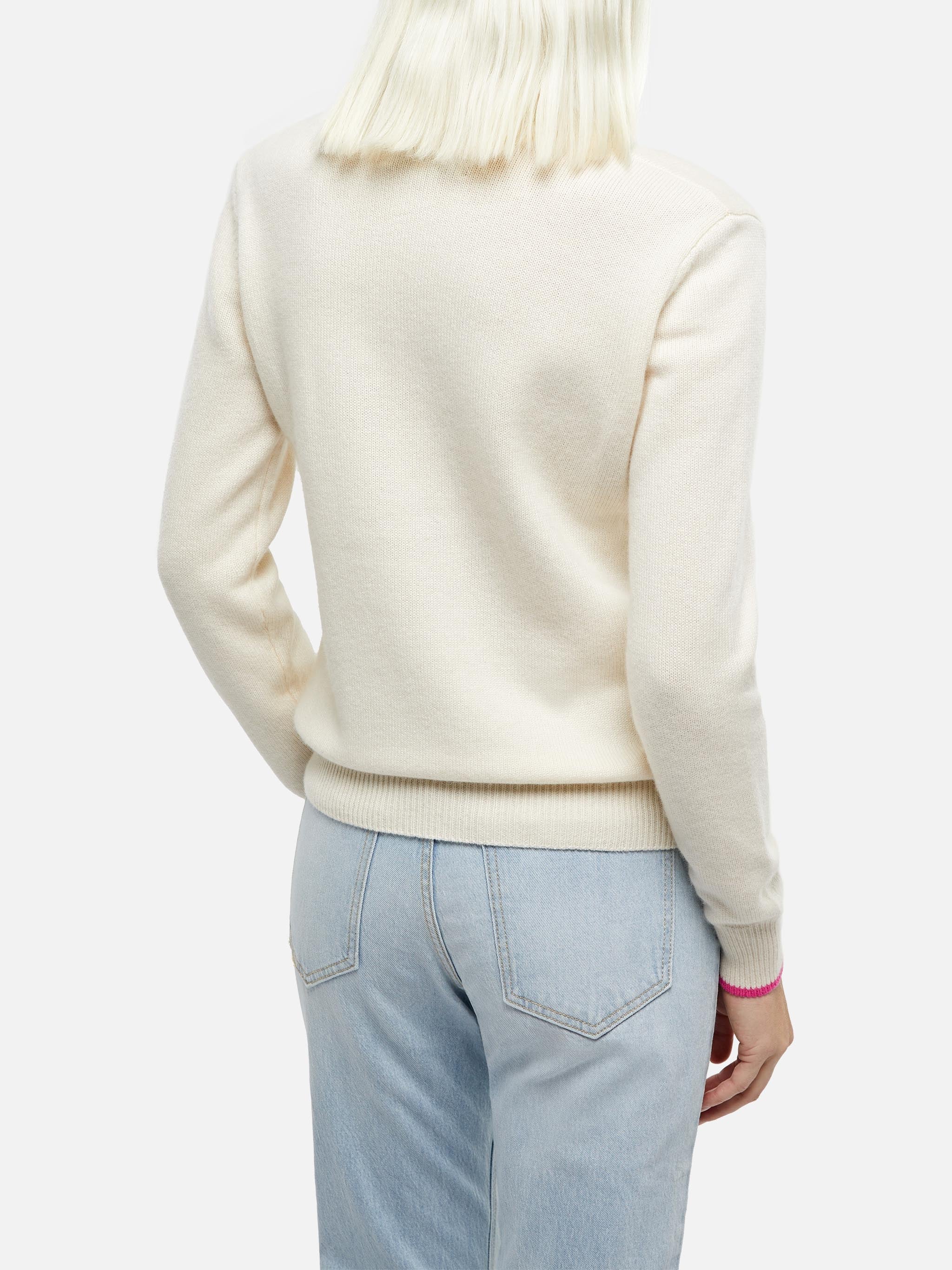 Maglia New Queen Con Jacquard Viziata E Strass Bianca White Knitwear