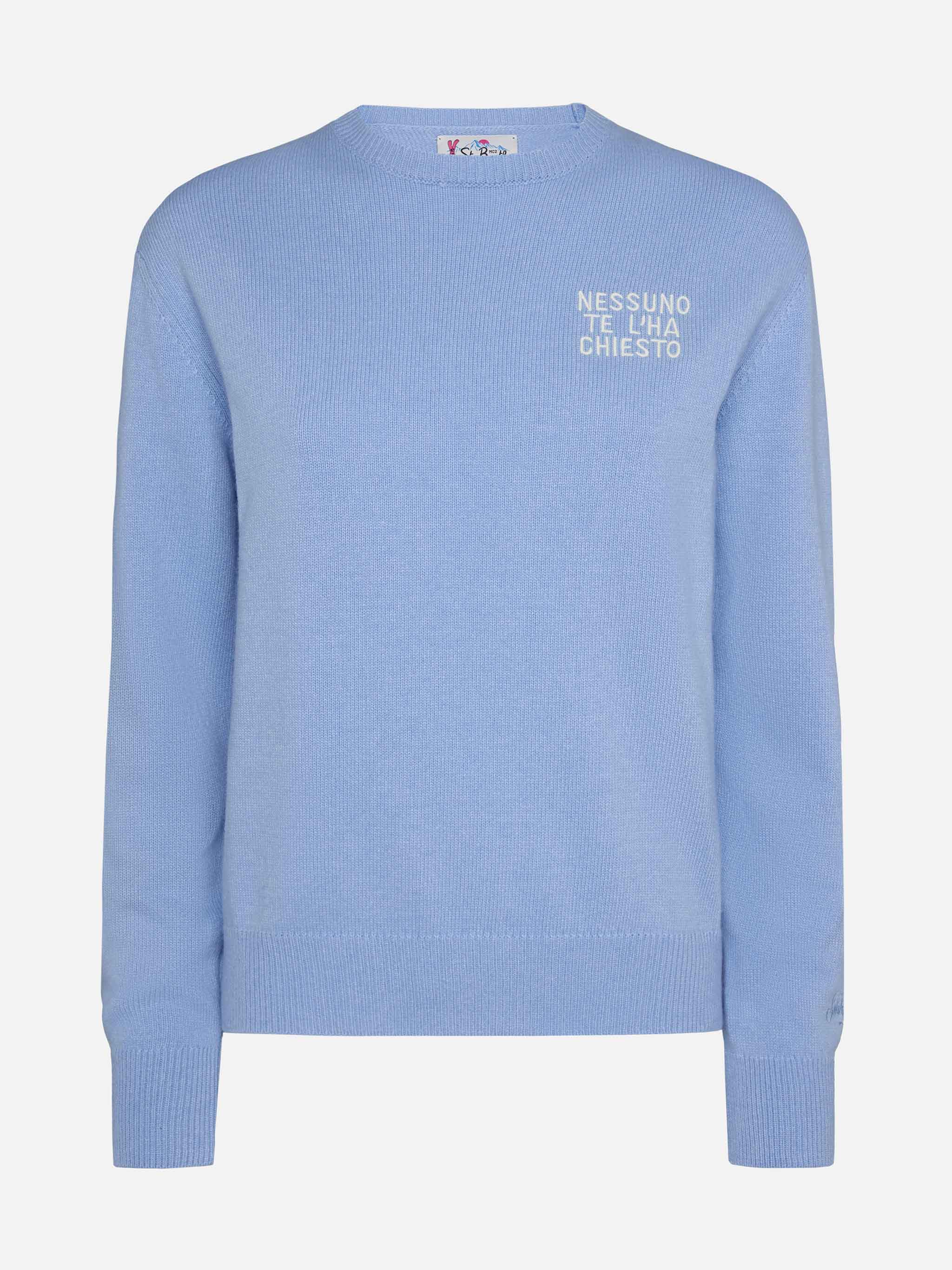 Light Blue Sweater New Queen With Nessuno Te Lha Chiesto Embroidery