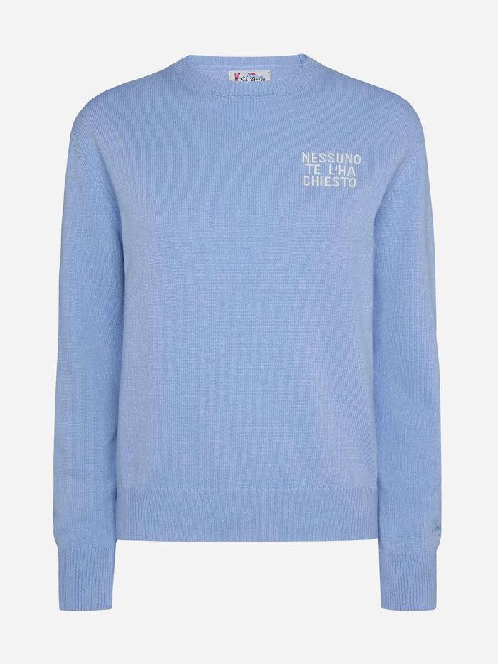 Light Blue Sweater New Queen With Nessuno Te Lha Chiesto Embroidery