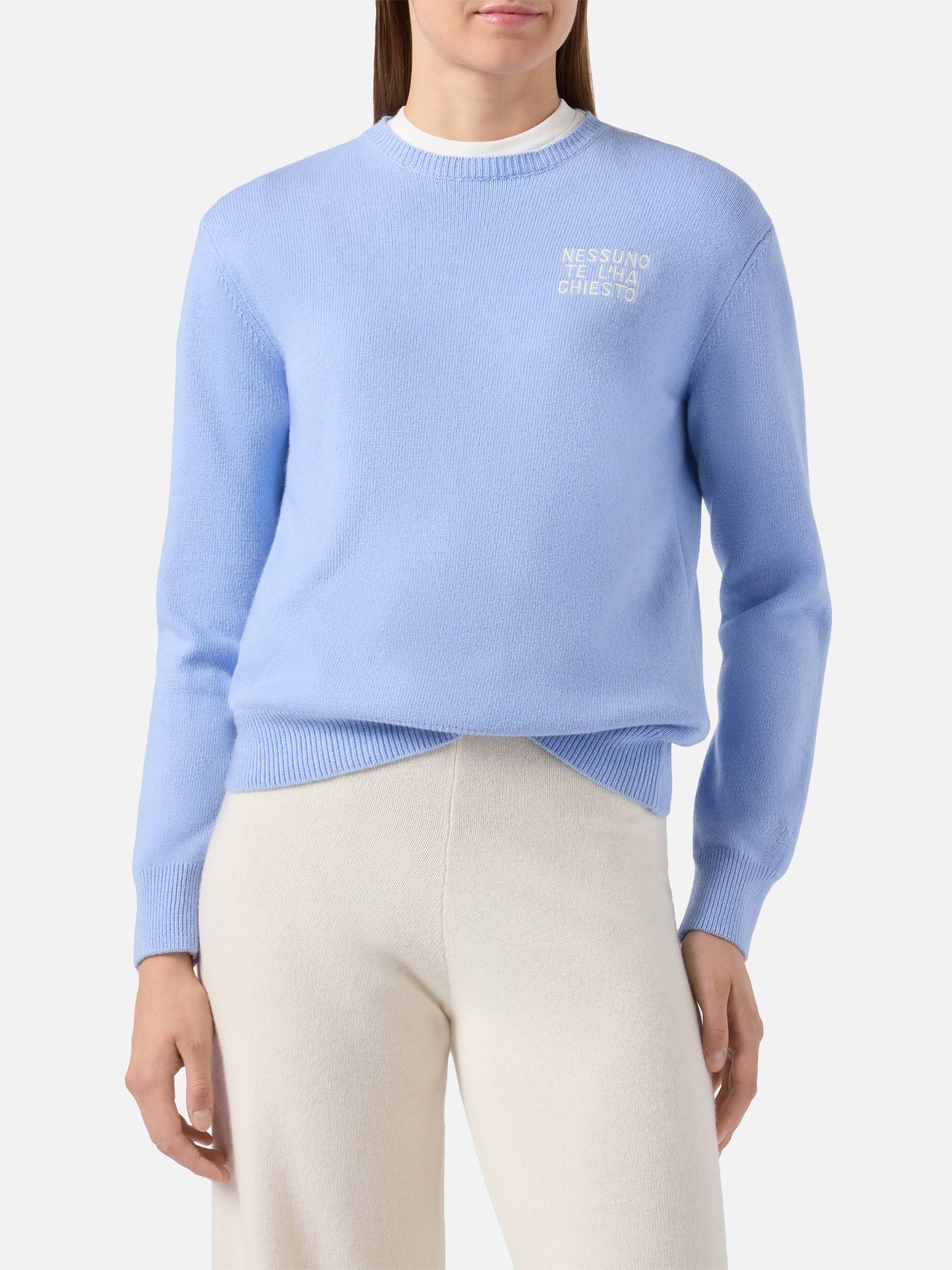 Light Blue Sweater New Queen With Nessuno Te Lha Chiesto Embroidery