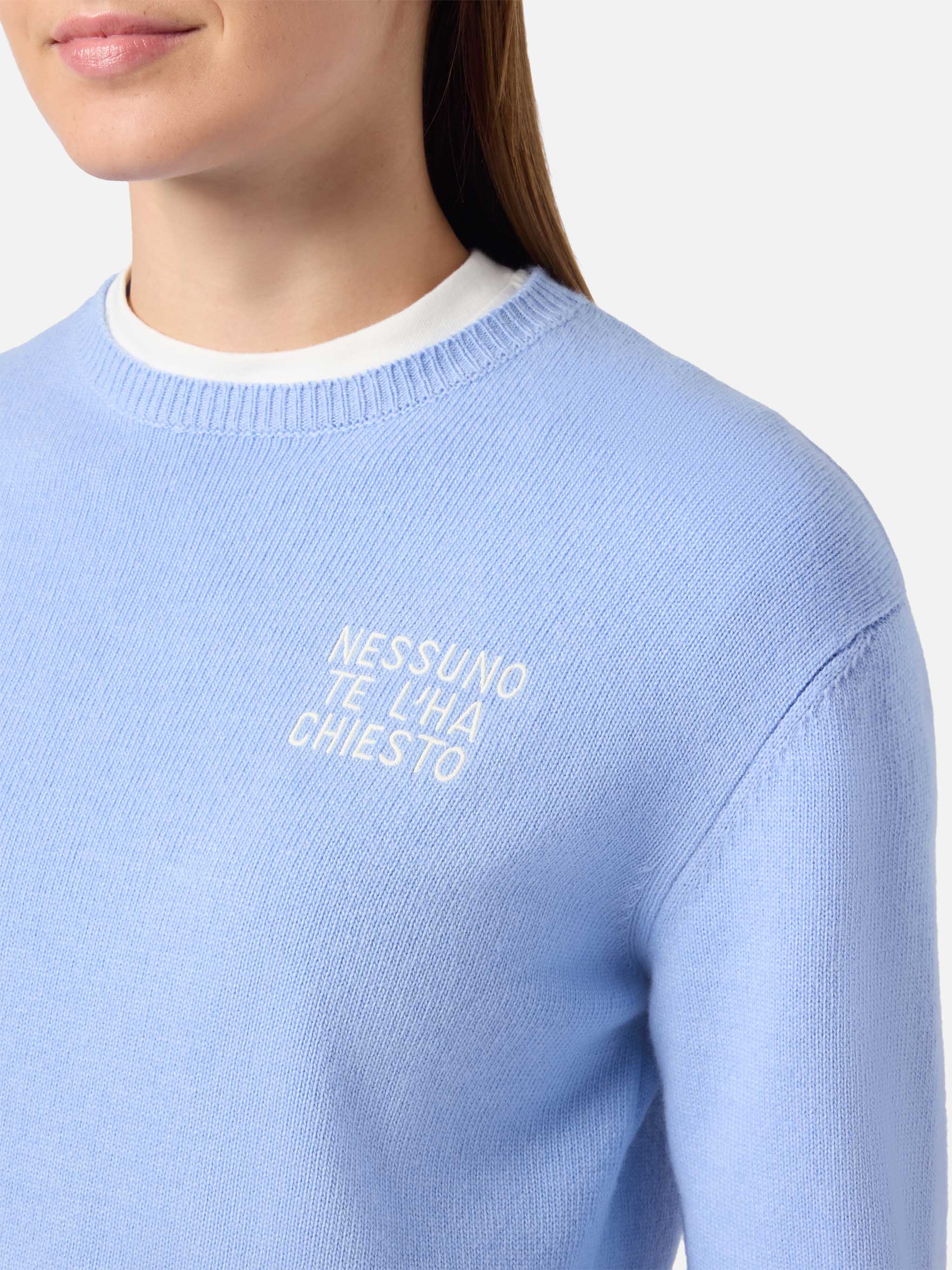 Light Blue Sweater New Queen With Nessuno Te Lha Chiesto Embroidery