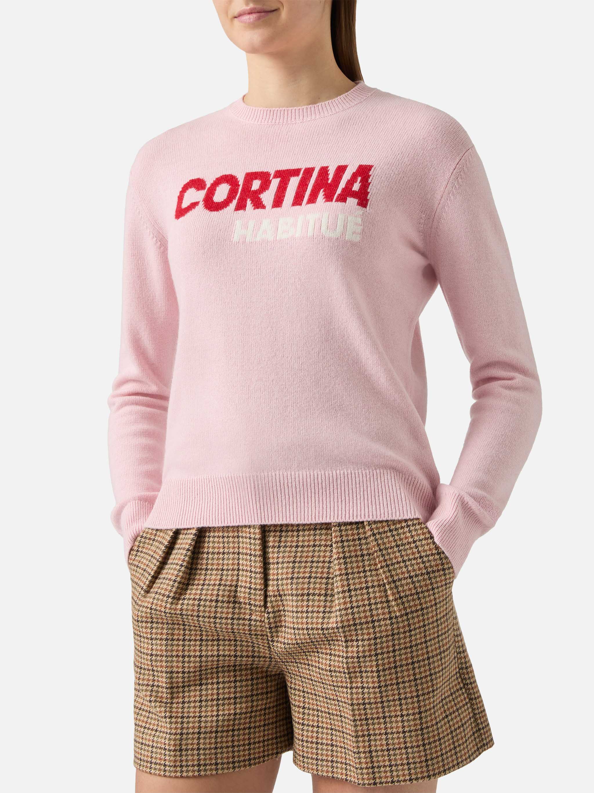 New Queen Crewneck White With Cortina Habituè Jacquard Pink