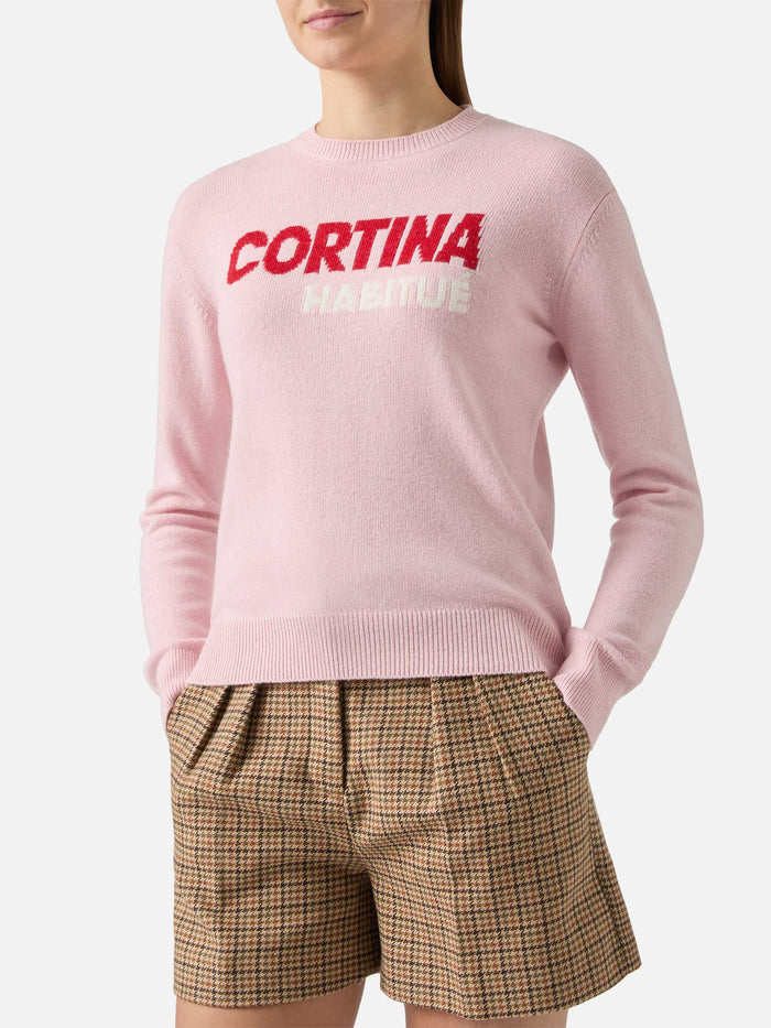 New Queen Crewneck White With Cortina Habituè Jacquard Pink