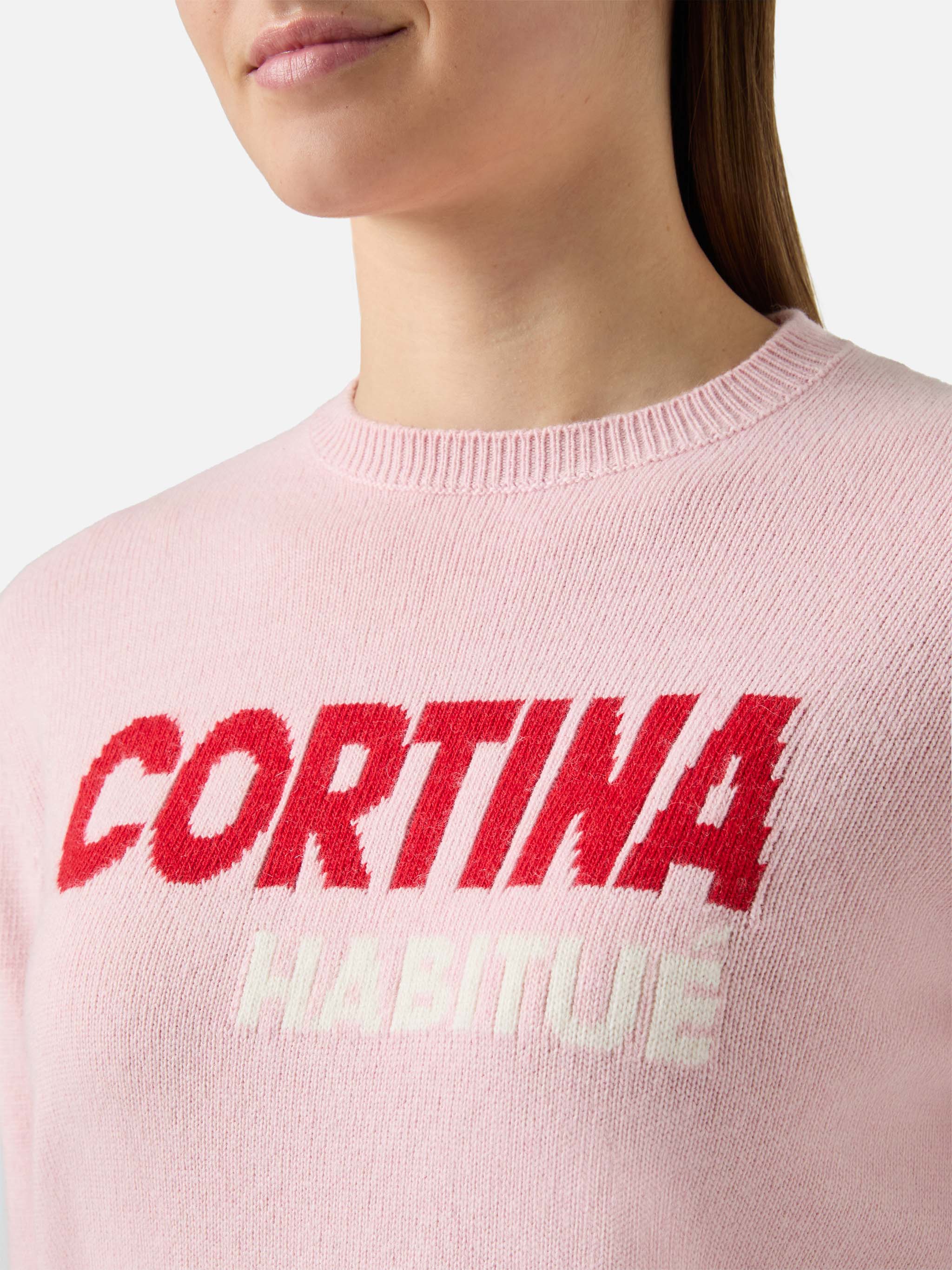 New Queen Crewneck White With Cortina Habituè Jacquard Pink