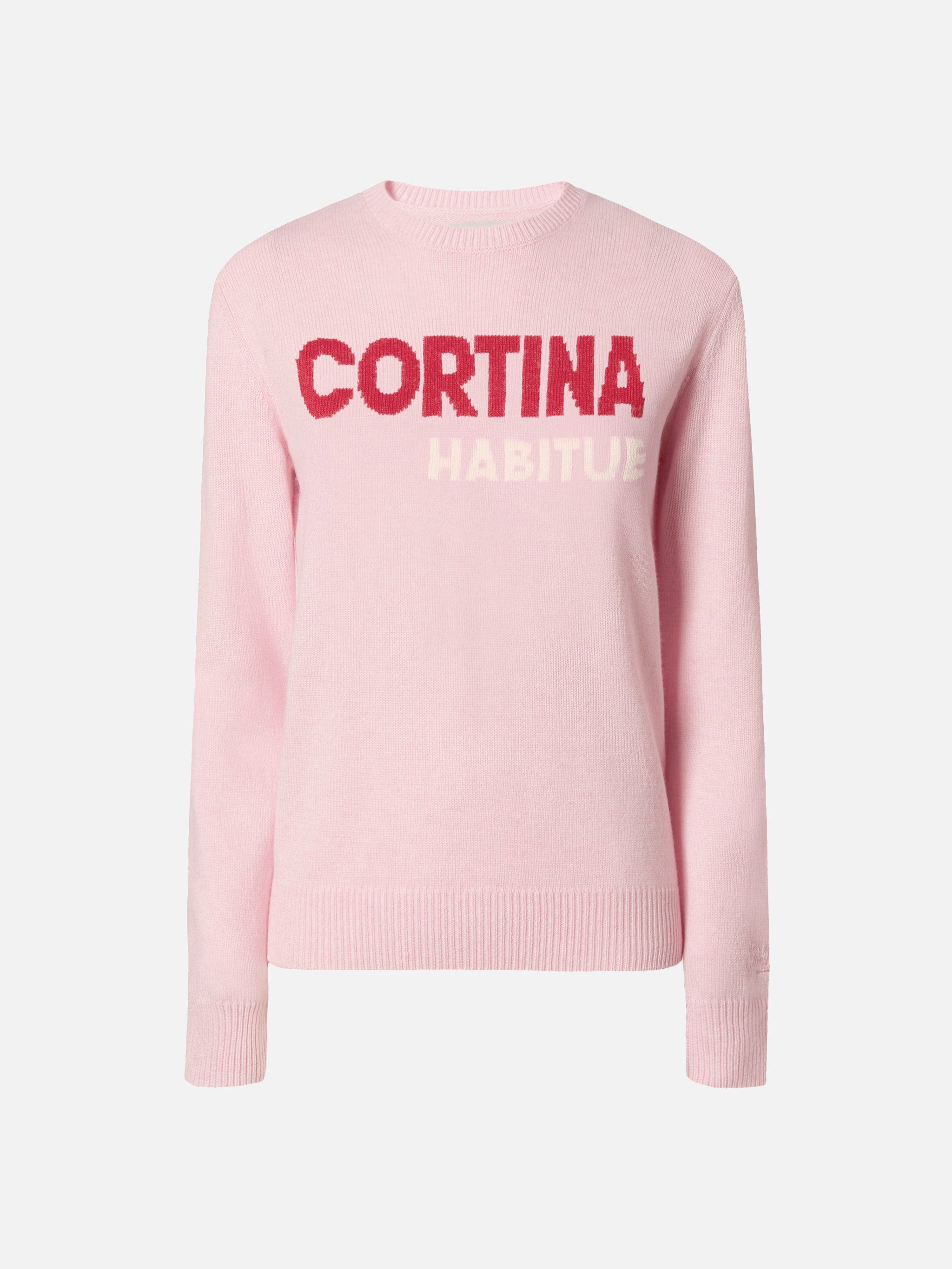 New Queen Crewneck White With Cortina Habituè Jacquard Pink