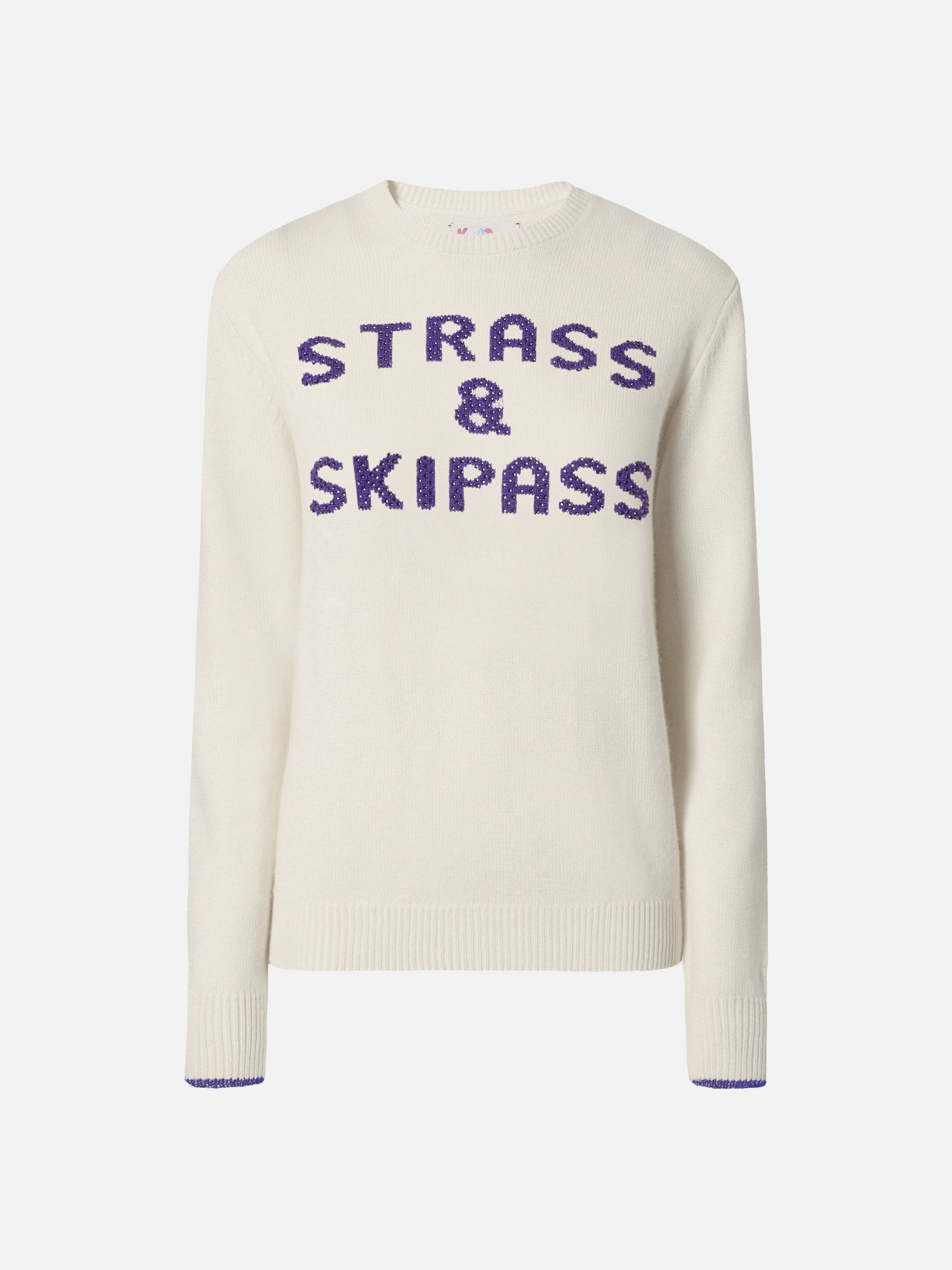 New Queen Crewneck White With Strass & Skipass Rhinestone Embellishment