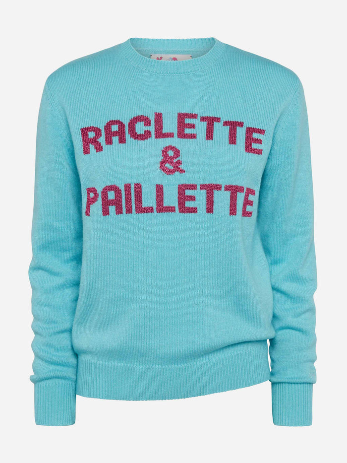 Water Green Sweater New Queen With Raclette & Paillettes Sequins Lettering