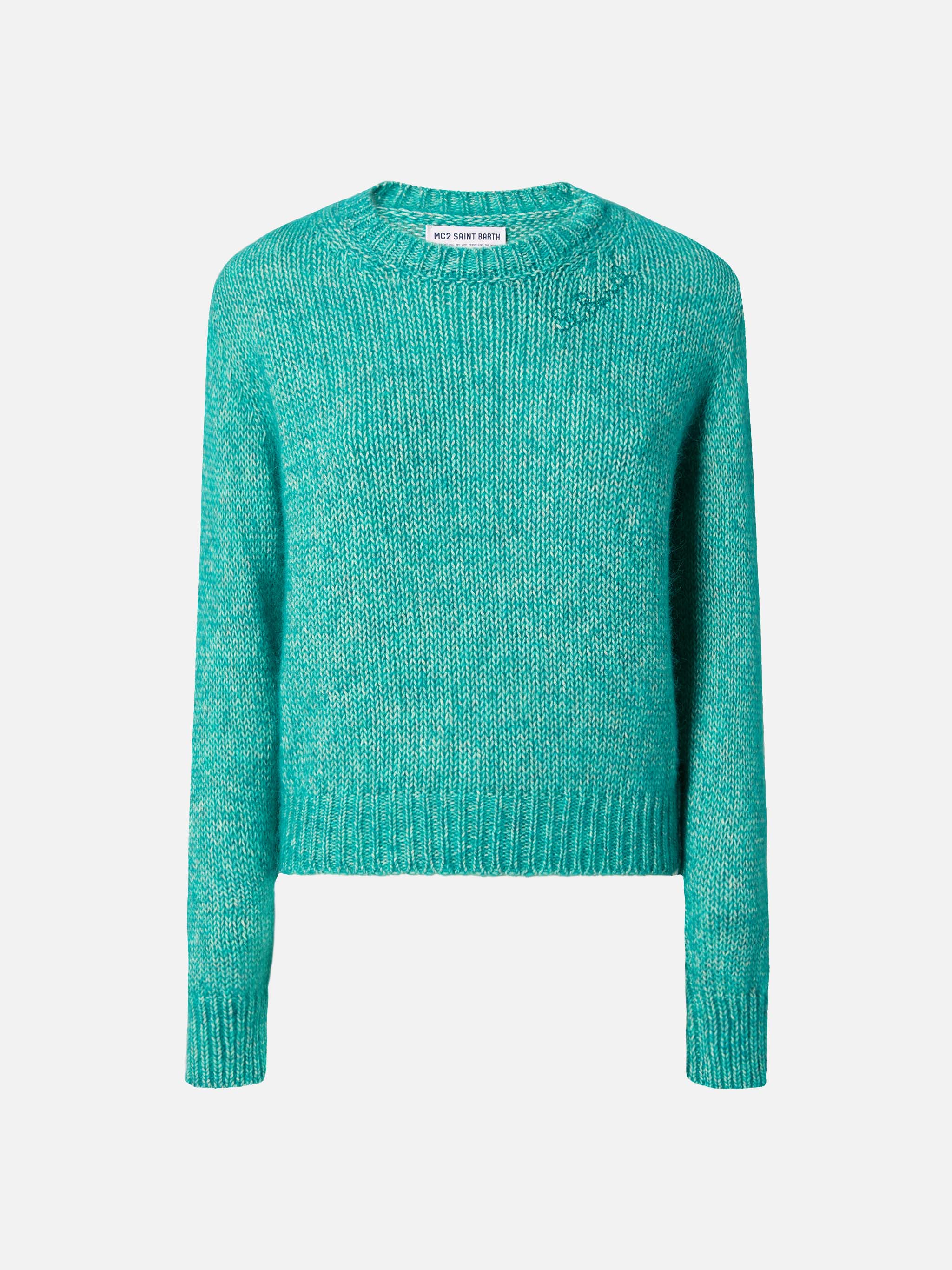 New Queen Crop Soft Crewneck With St. Barth Embroidery Green