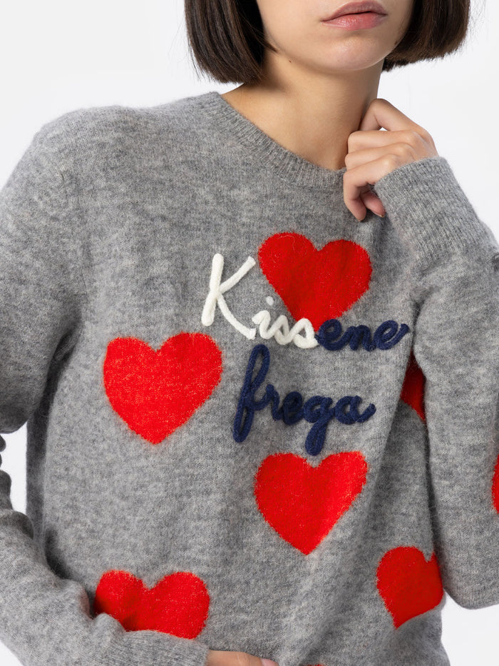 New Queen Grey Alpaca Blend Sweater With Kissene Embroidery
