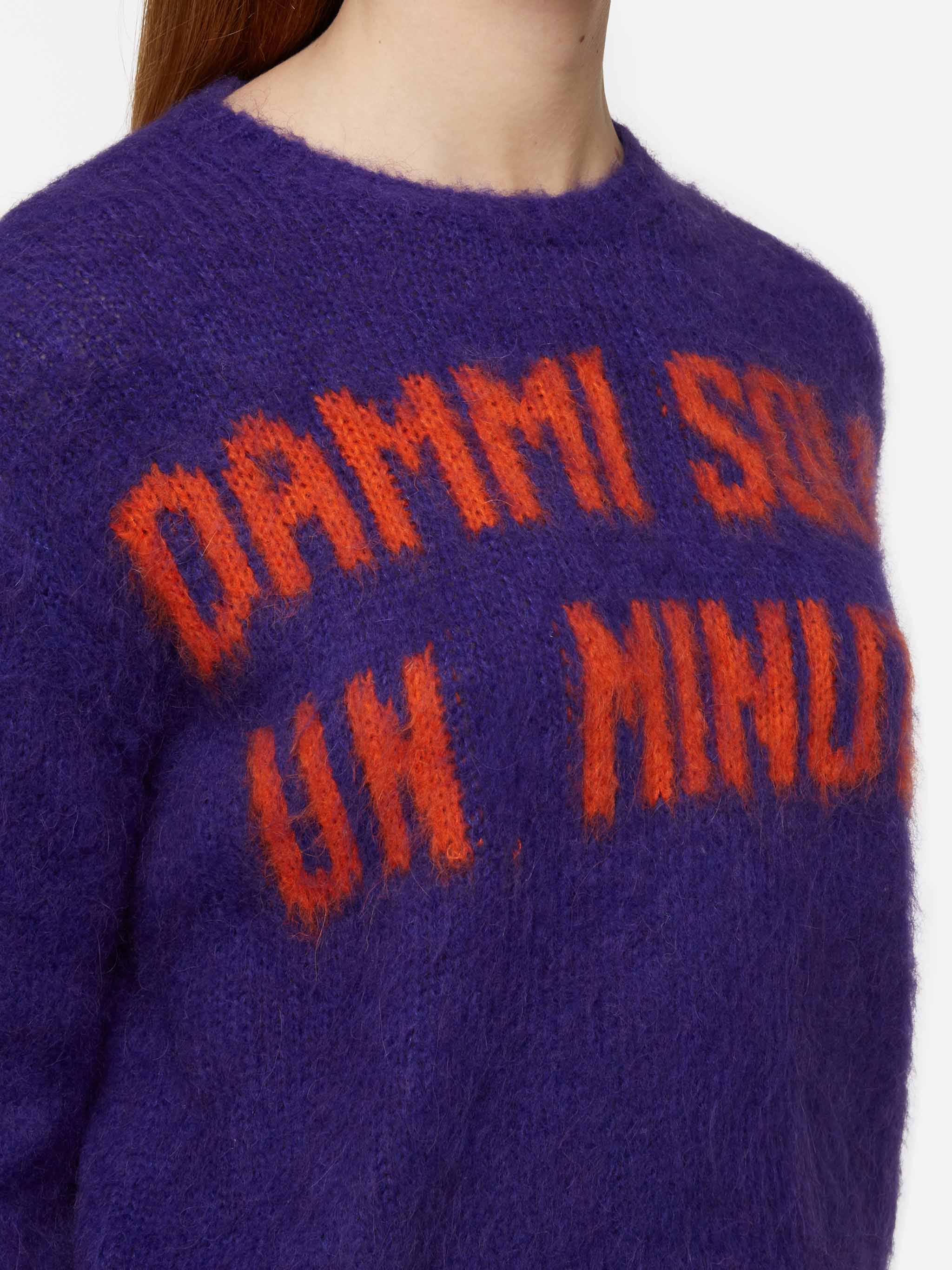 New Queen Purple Crop Crewneck Sweater With Dammi Solo Un Minuto Embroidery __single__ Knitwear