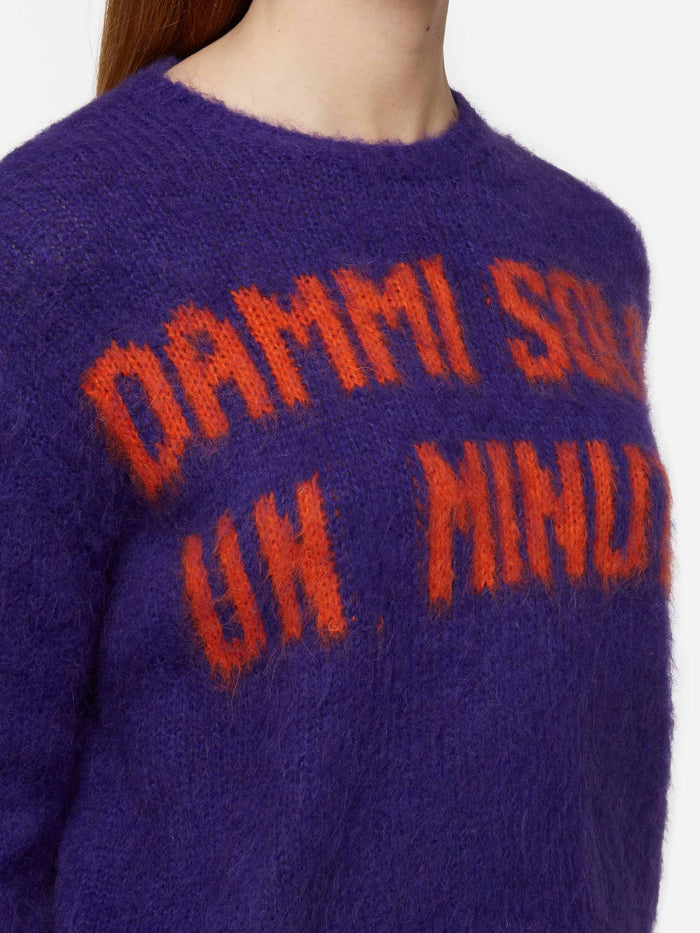 New Queen Purple Crop Crewneck Sweater With Dammi Solo Un Minuto Embroidery