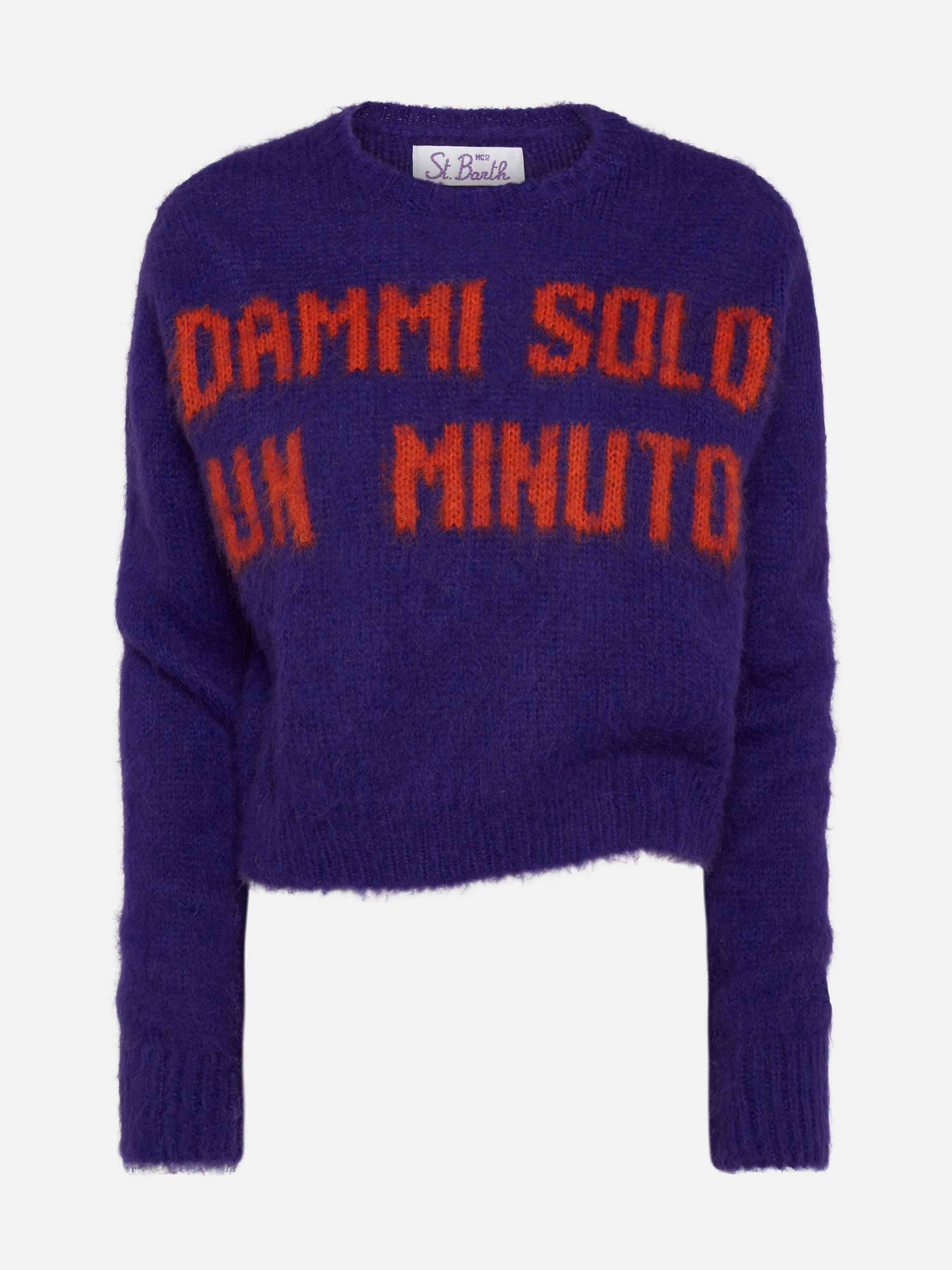 New Queen Purple Crop Crewneck Sweater With Dammi Solo Un Minuto Embroidery __single__ Knitwear