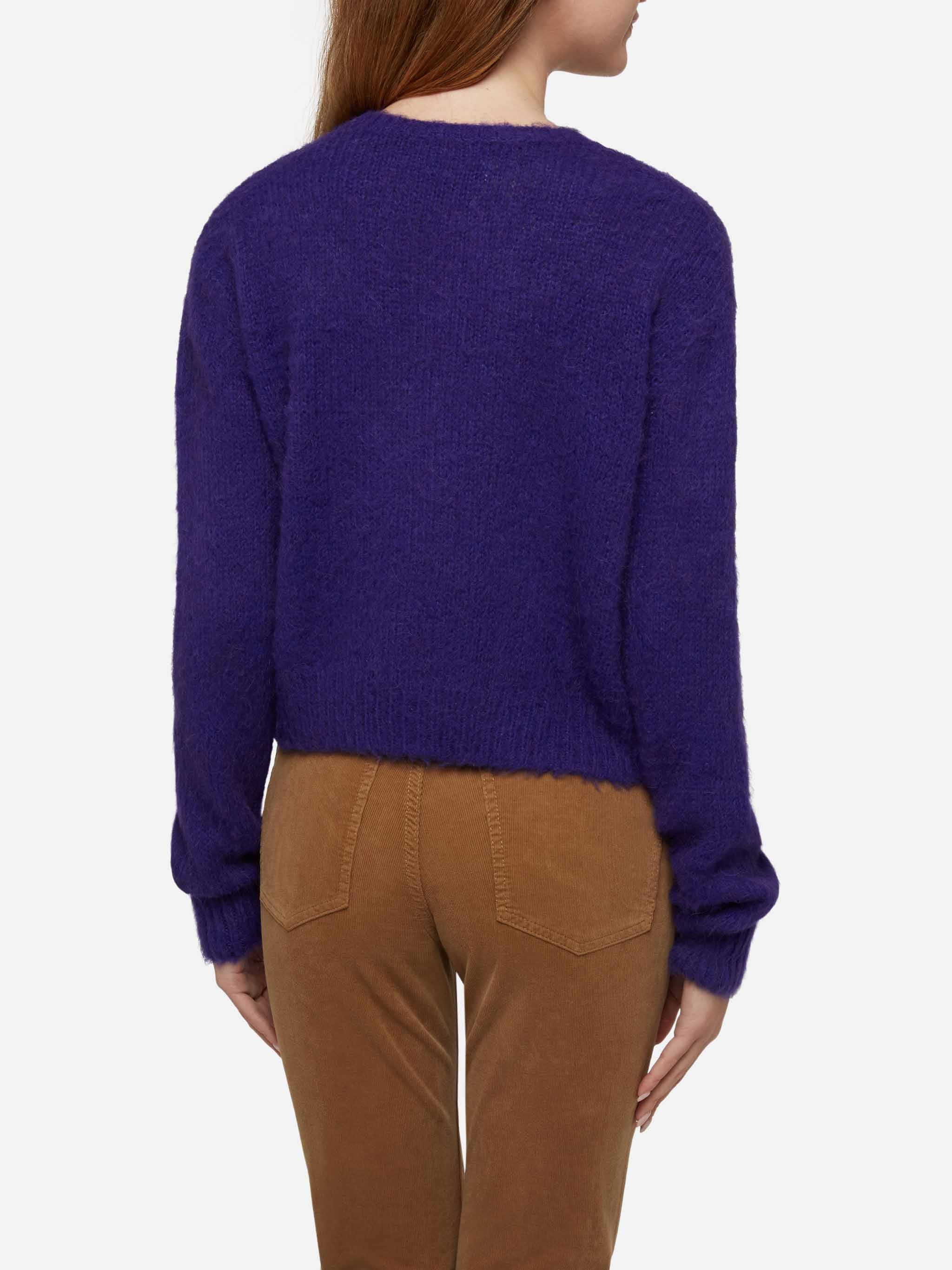 New Queen Purple Crop Crewneck Sweater With Dammi Solo Un Minuto Embroidery __single__ Knitwear