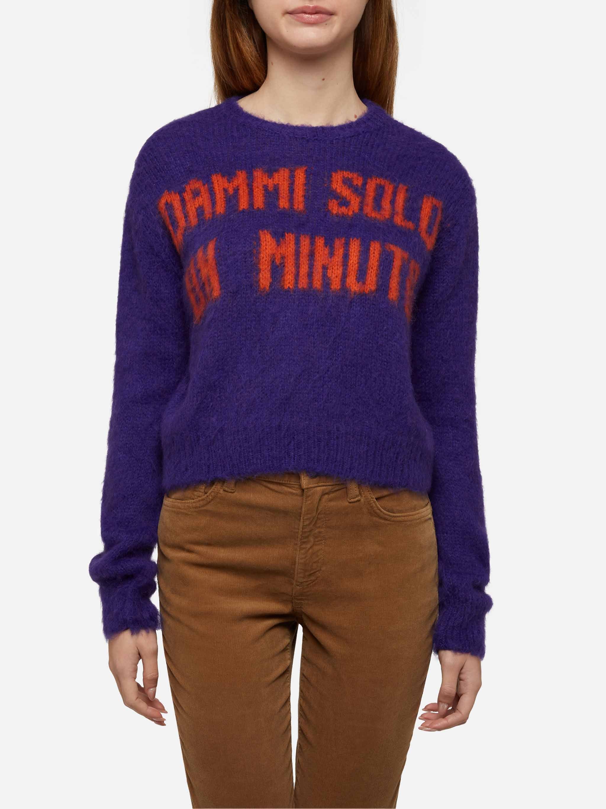 New Queen Purple Crop Crewneck Sweater With Dammi Solo Un Minuto Embroidery __single__ Knitwear