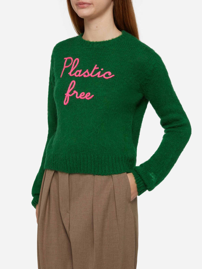 Green New Queen Cropped Sweater With Plastic Free Embroidery