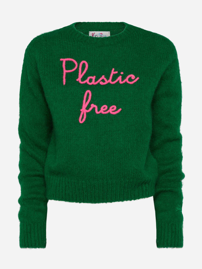 Green New Queen Cropped Sweater With Plastic Free Embroidery