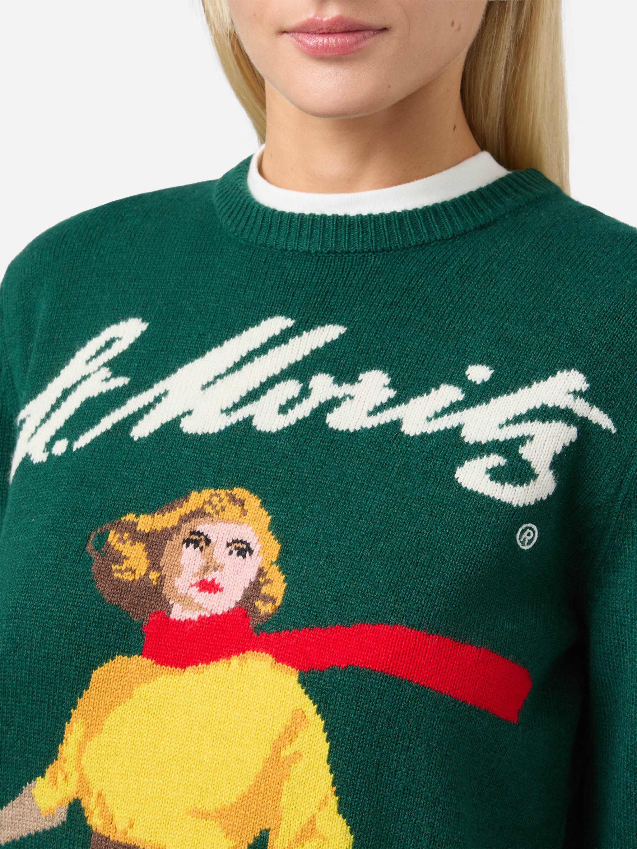 New Queen Cashmere-Blend Sweater Green With St. Moritz Postcard Jacquard | Special Edition