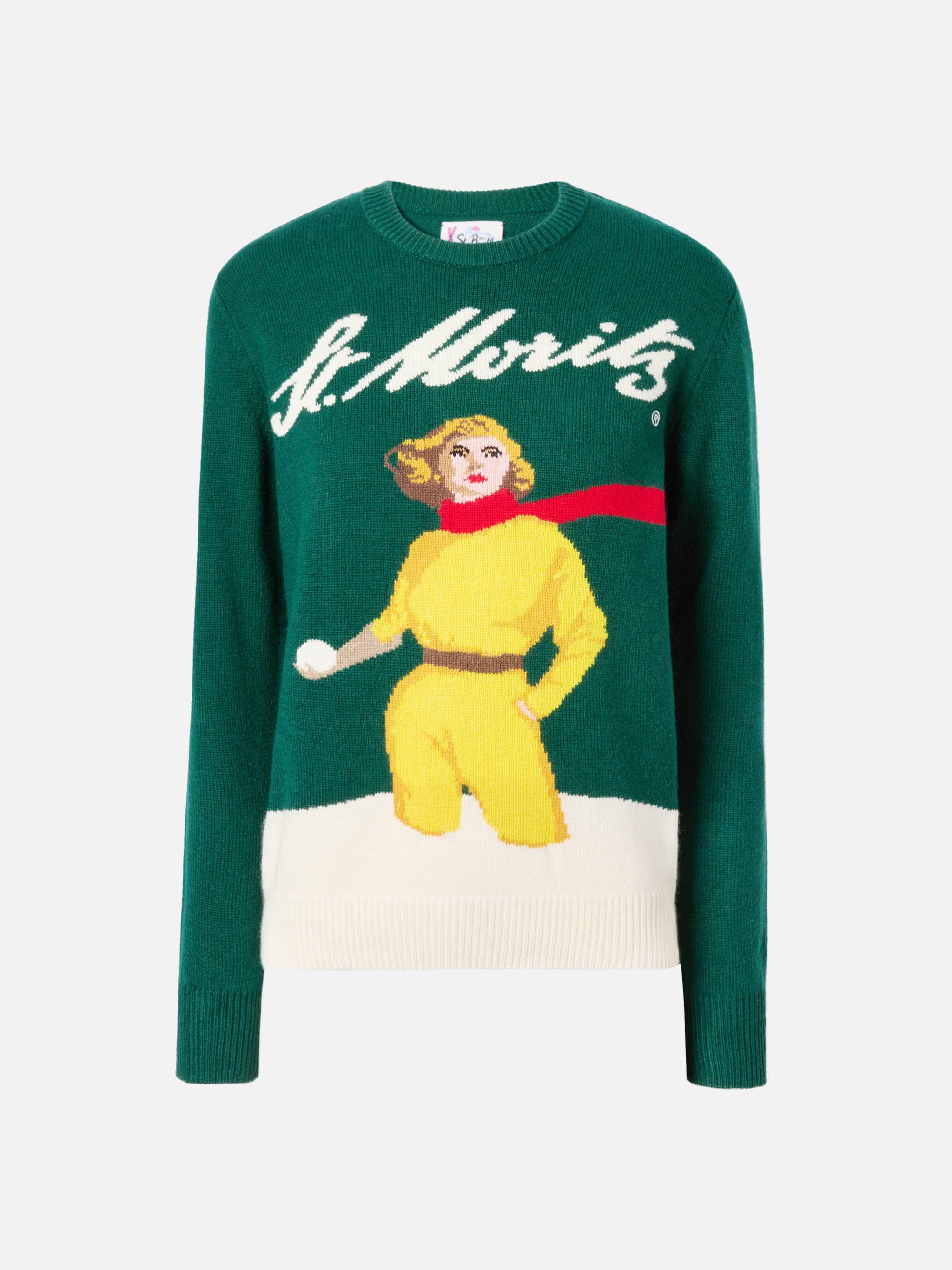 New Queen Cashmere-Blend Sweater Green With St. Moritz Postcard Jacquard | Special Edition