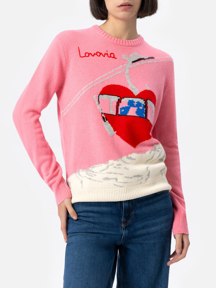 Maglia New Queen Misto Cashmere Con Jacquard Postcard Pink Knitwear
