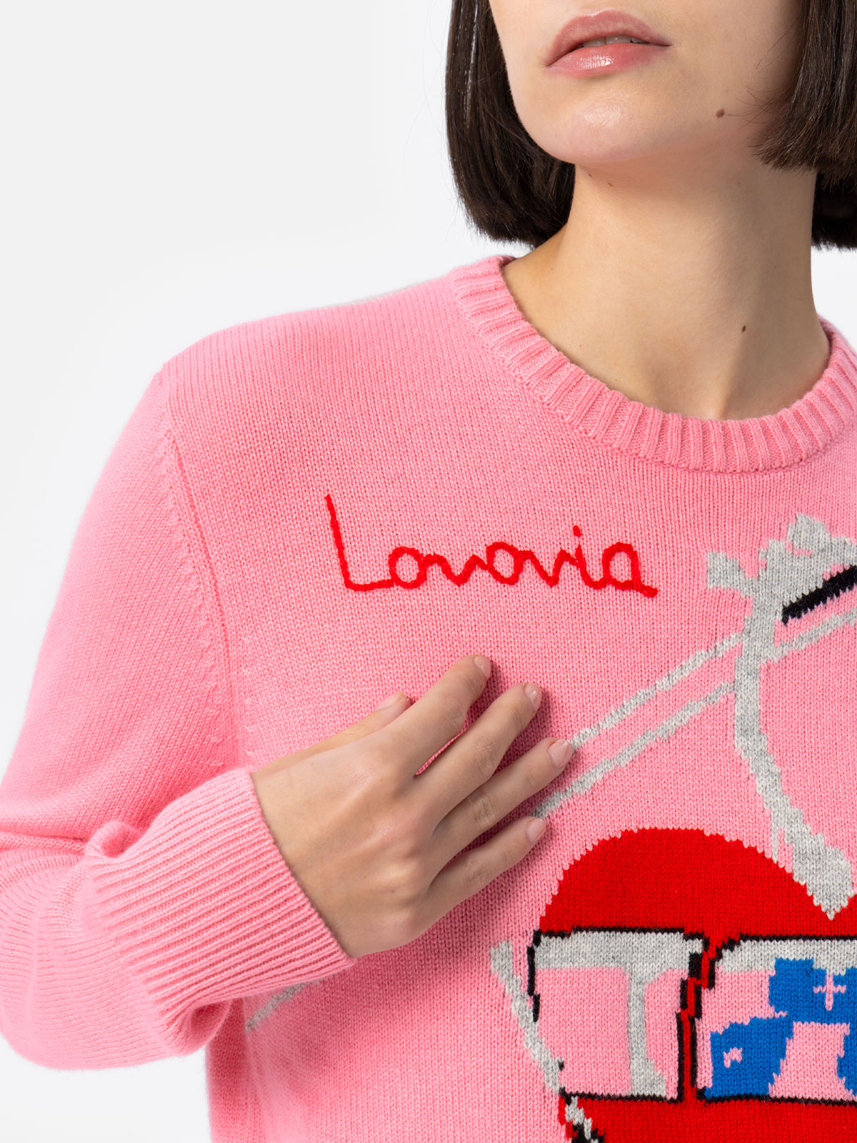 Maglia New Queen Misto Cashmere Con Jacquard Postcard Pink Knitwear