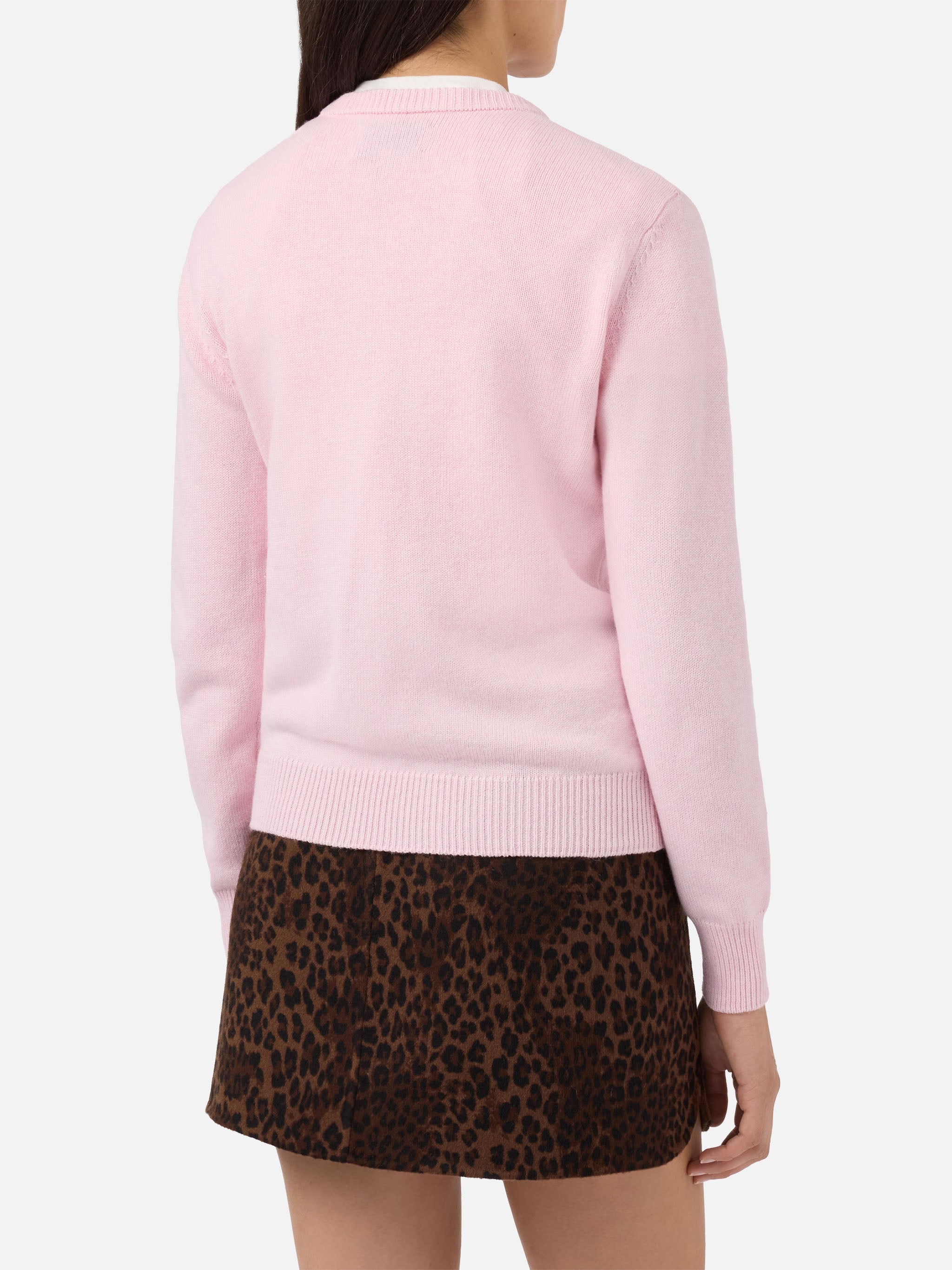 New Queen Cashmere-Blend Sweater Pink With Cortina Postcard Jacquard