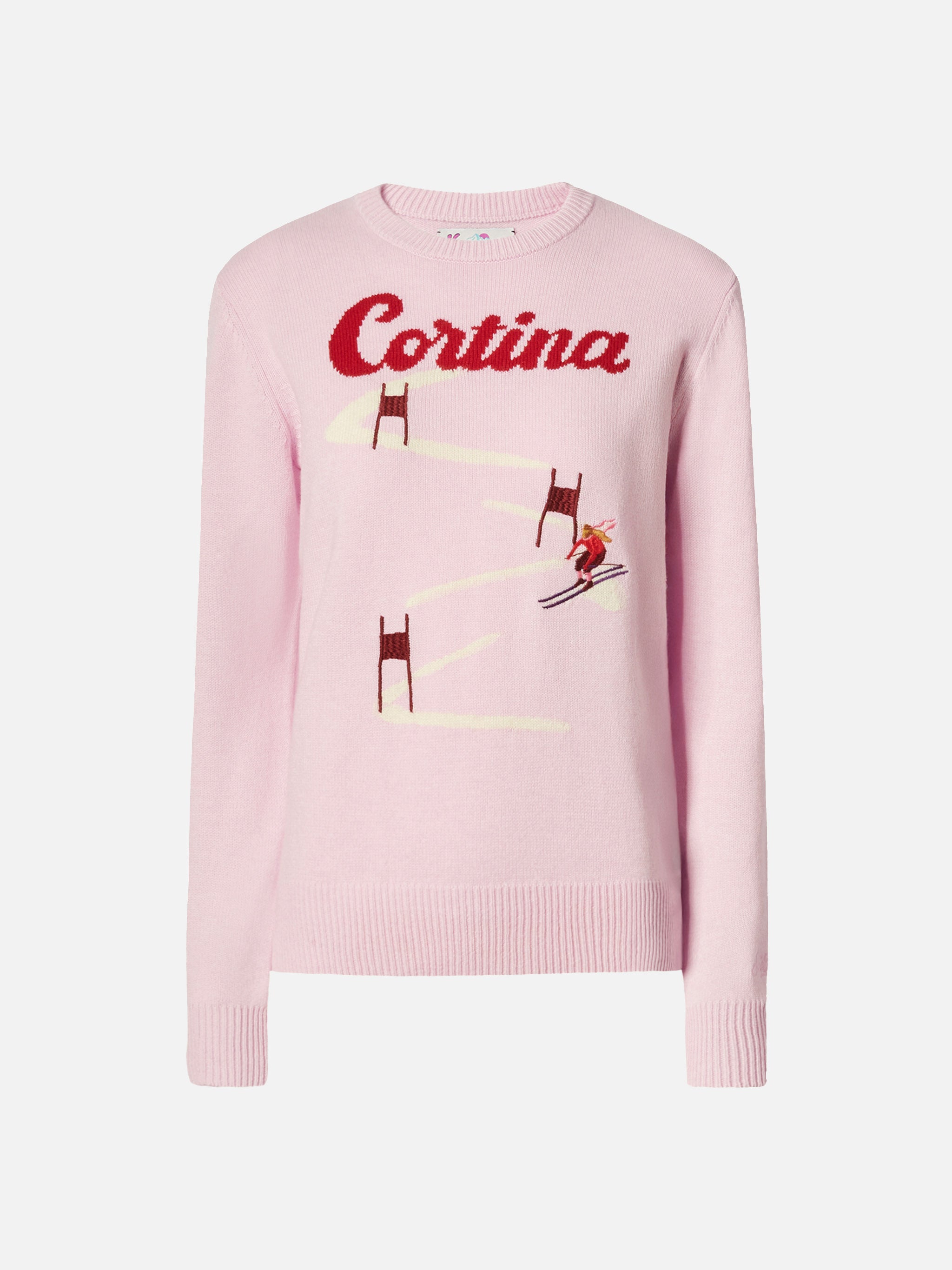 New Queen Cashmere-Blend Sweater Pink With Cortina Postcard Jacquard