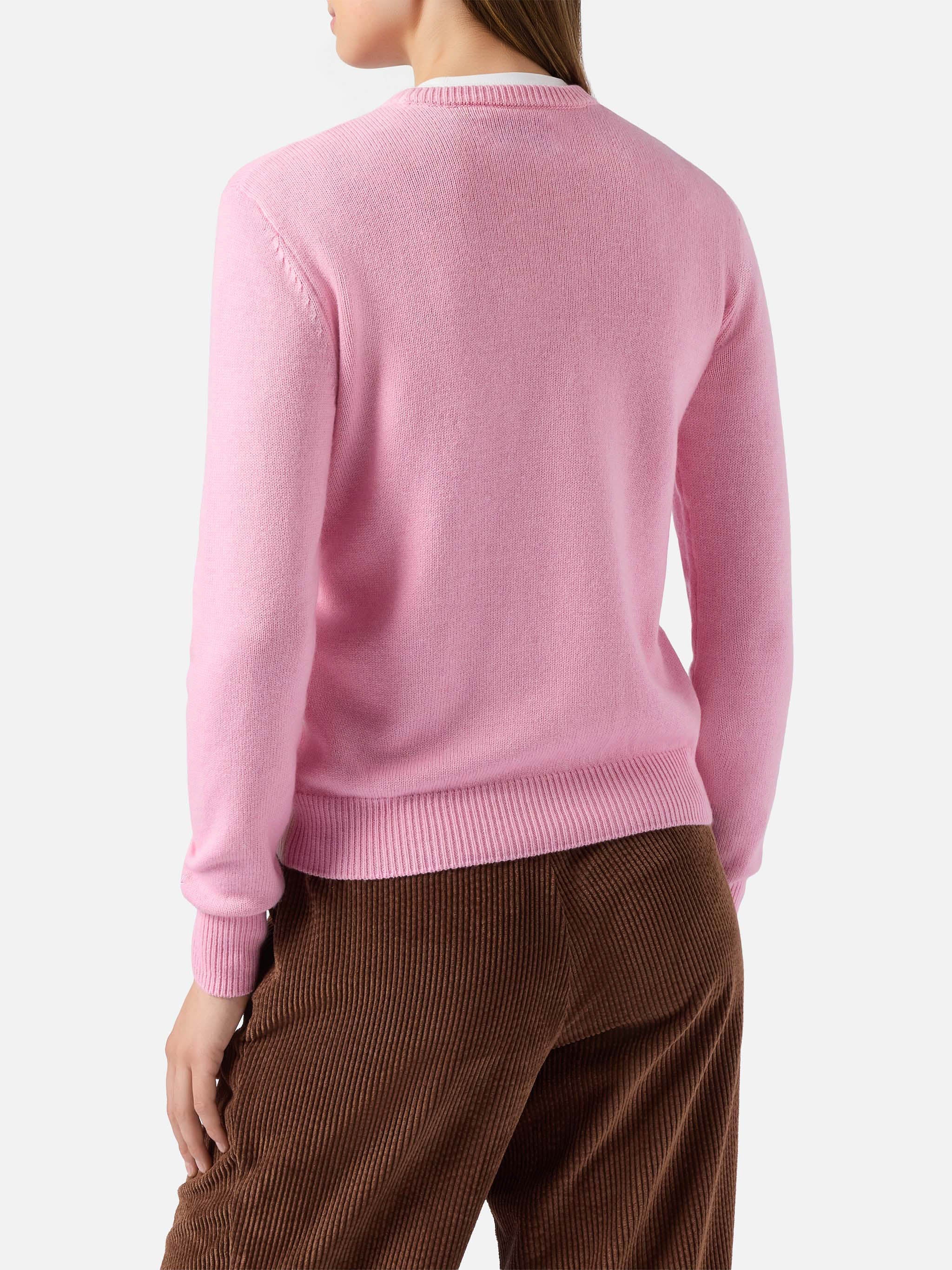New Queen Cashmere-Blend Sweater Pink With Courma Postcard Jacquard