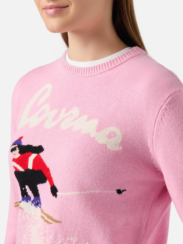 New Queen Cashmere-Blend Sweater Pink With Courma Postcard Jacquard