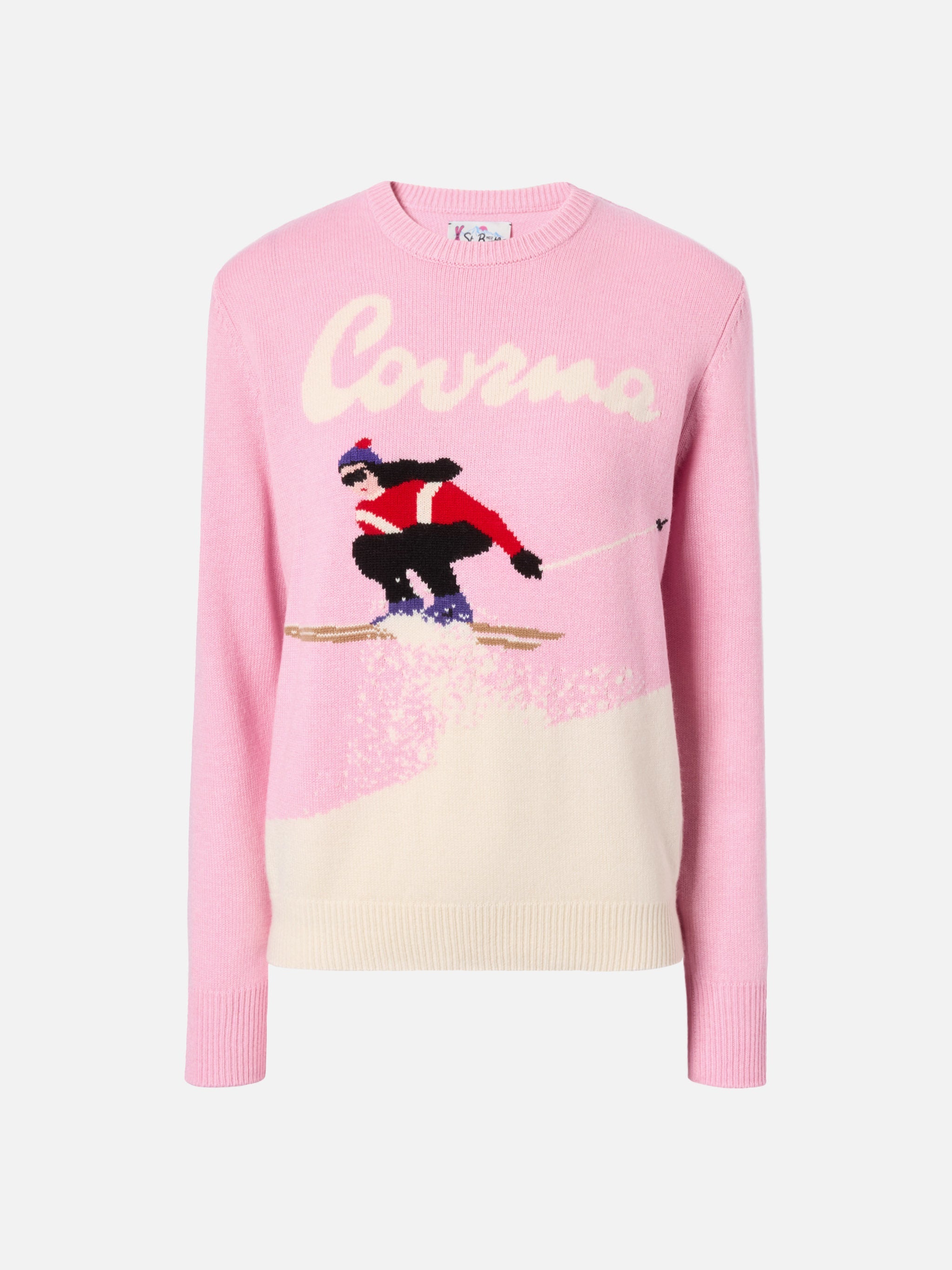 New Queen Cashmere-Blend Sweater Pink With Courma Postcard Jacquard