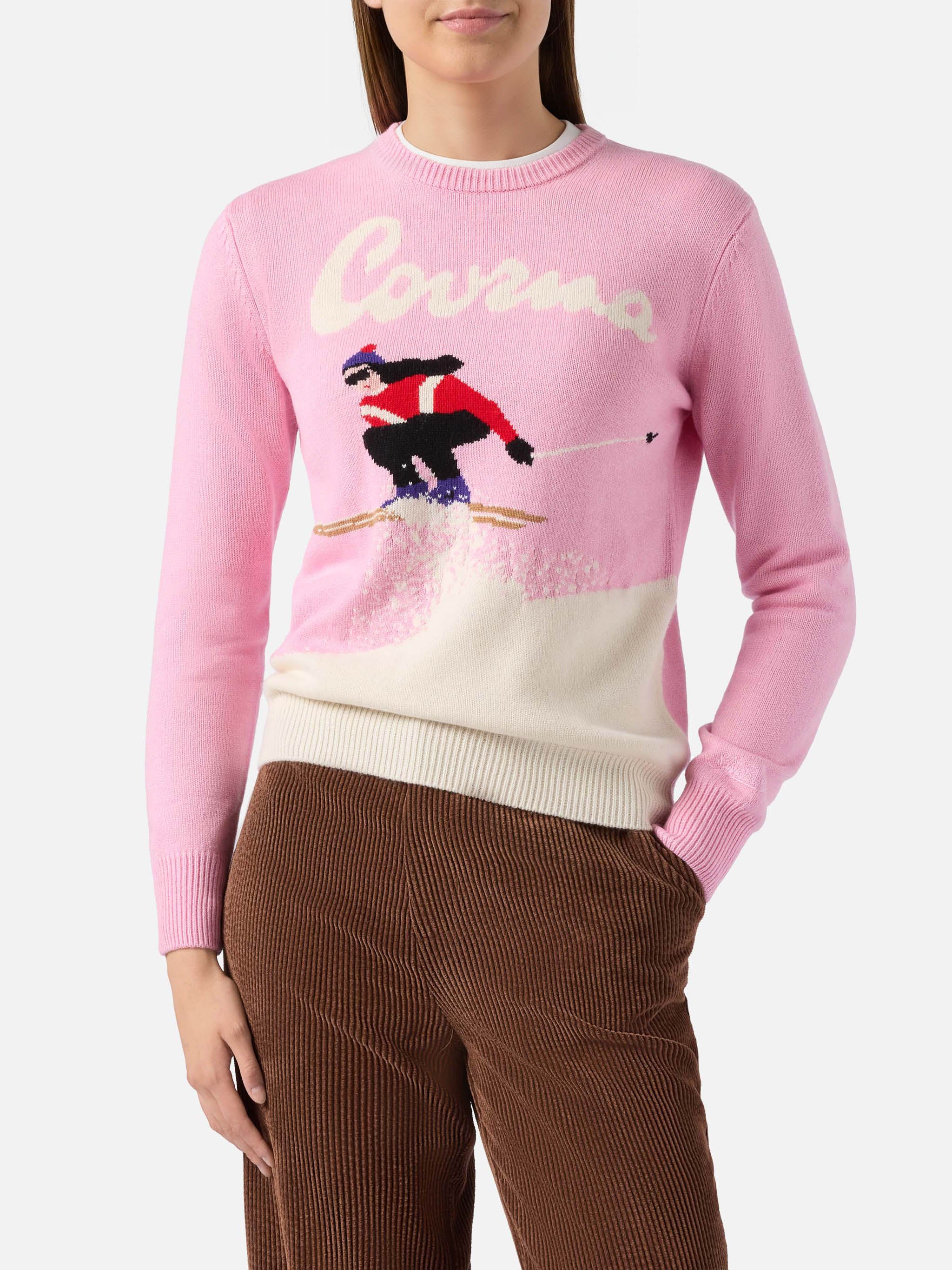 New Queen Cashmere-Blend Sweater Pink With Courma Postcard Jacquard