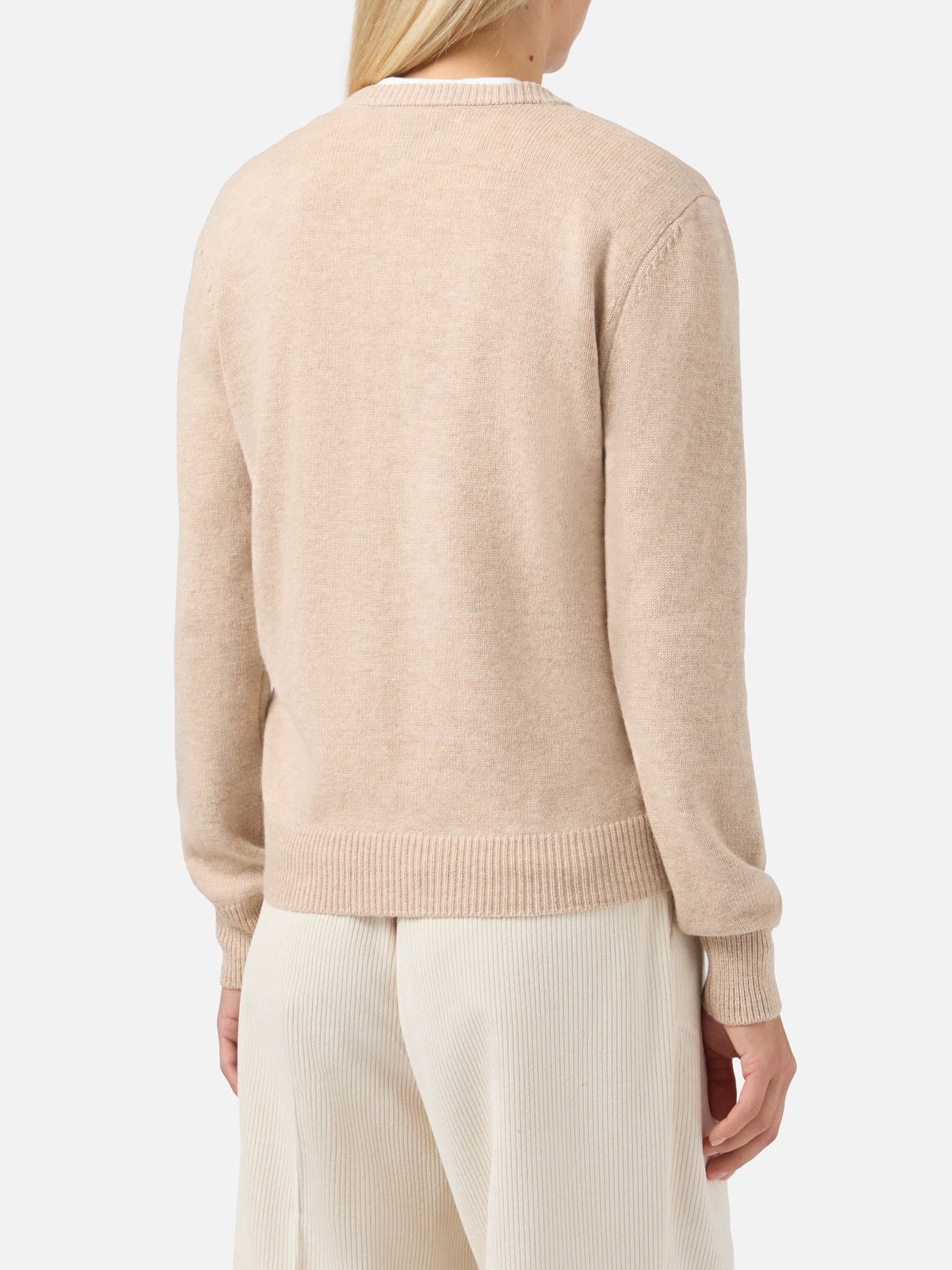 New Queen Cashmere-Blend Sweater Beige With Courma Postcard Jacquard Brown