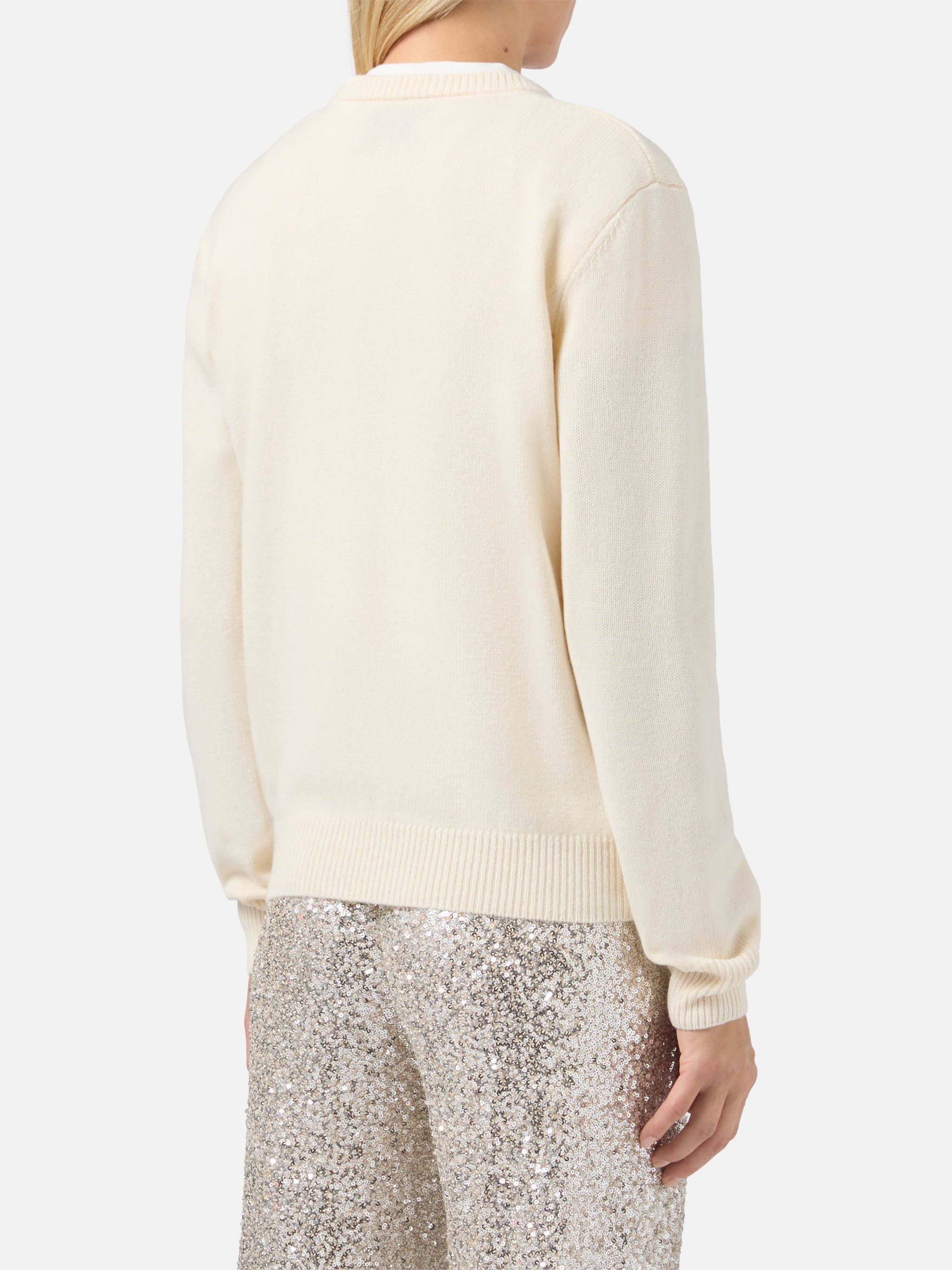 New Queen Cashmere-Blend Sweater White With Postcard Jacquard And Embroidery