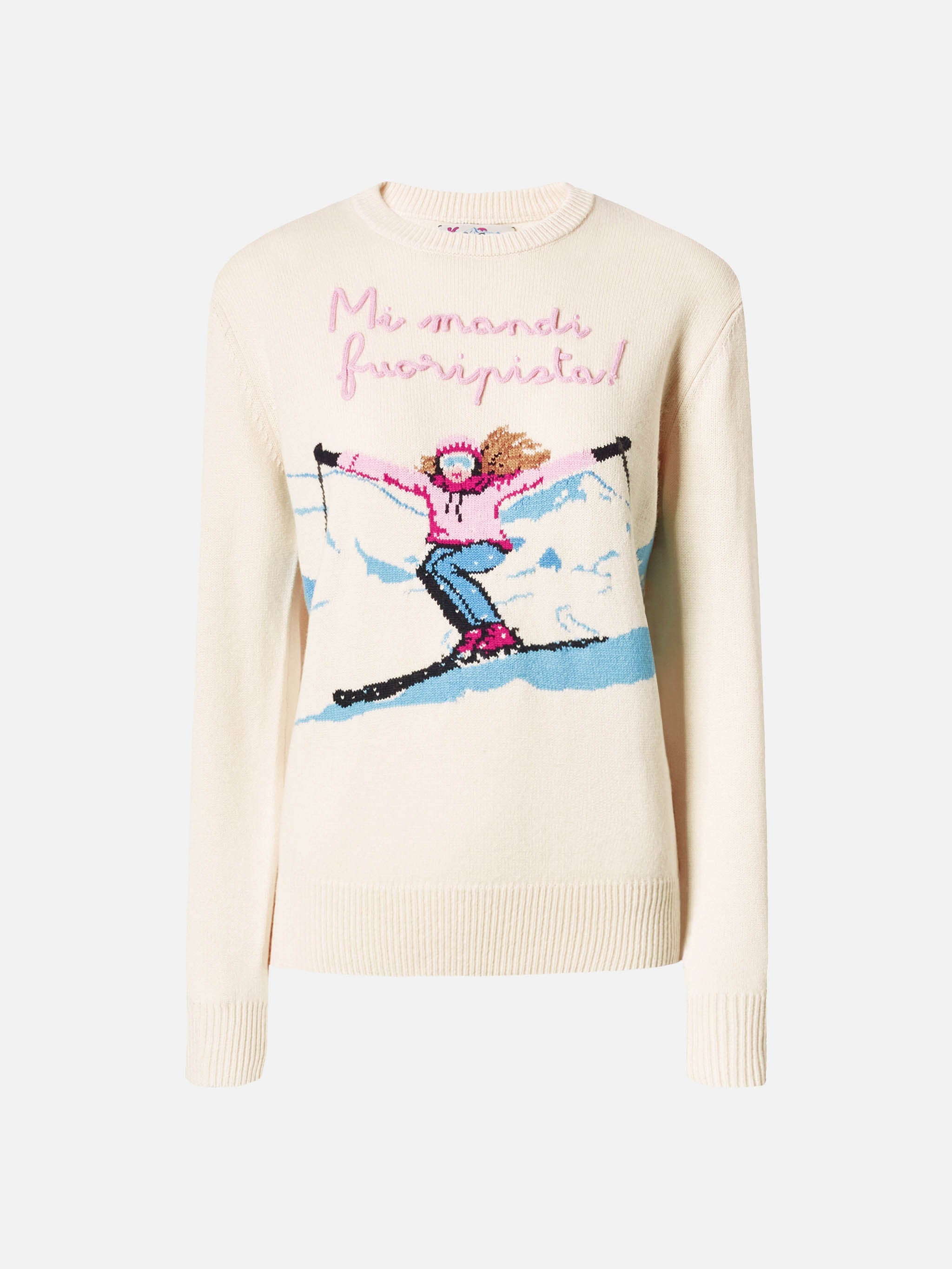 New Queen Cashmere-Blend Sweater White With Postcard Jacquard And Embroidery