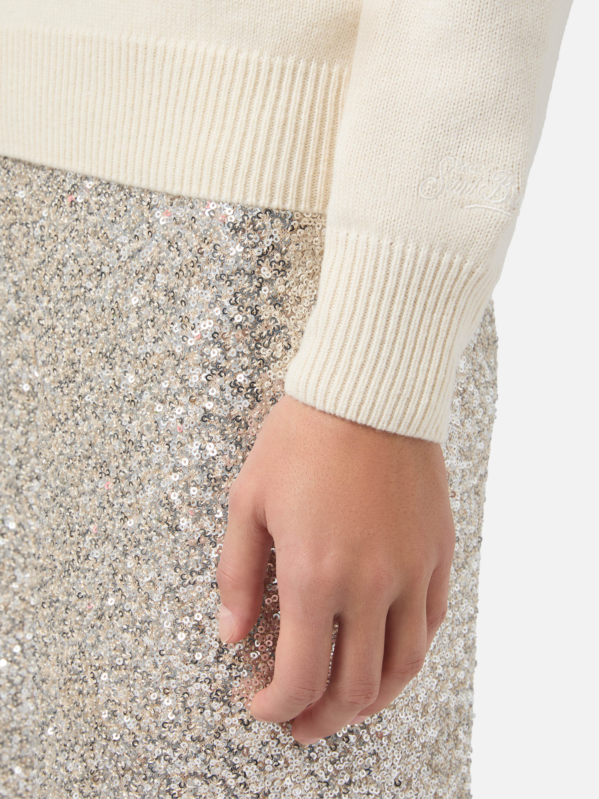 New Queen Cashmere-Blend Sweater White With Postcard Jacquard And Embroidery