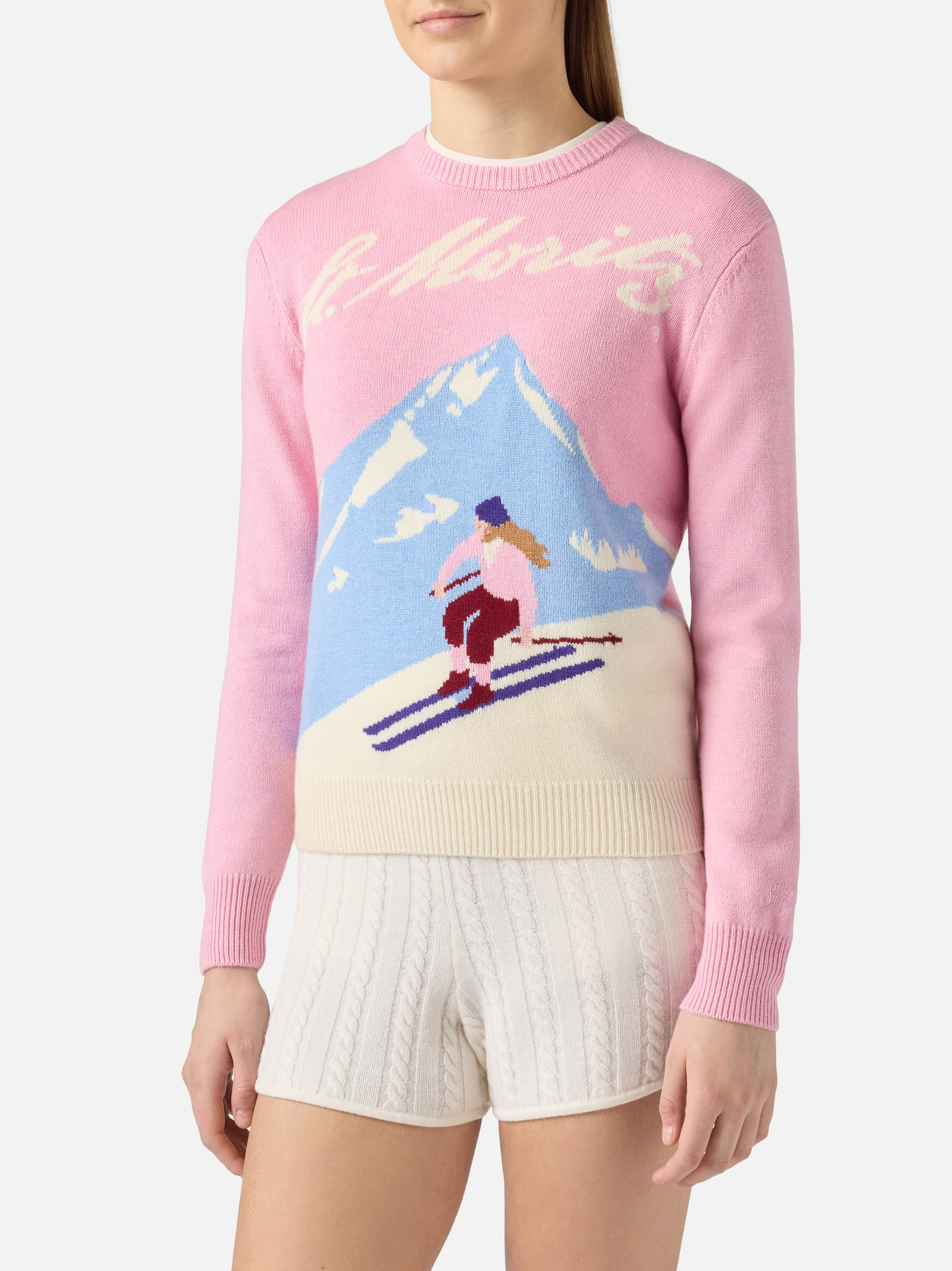 New Queen Cashmere-Blend Sweater Pink With St. Moritz Postcard Jacquard | Special Edition