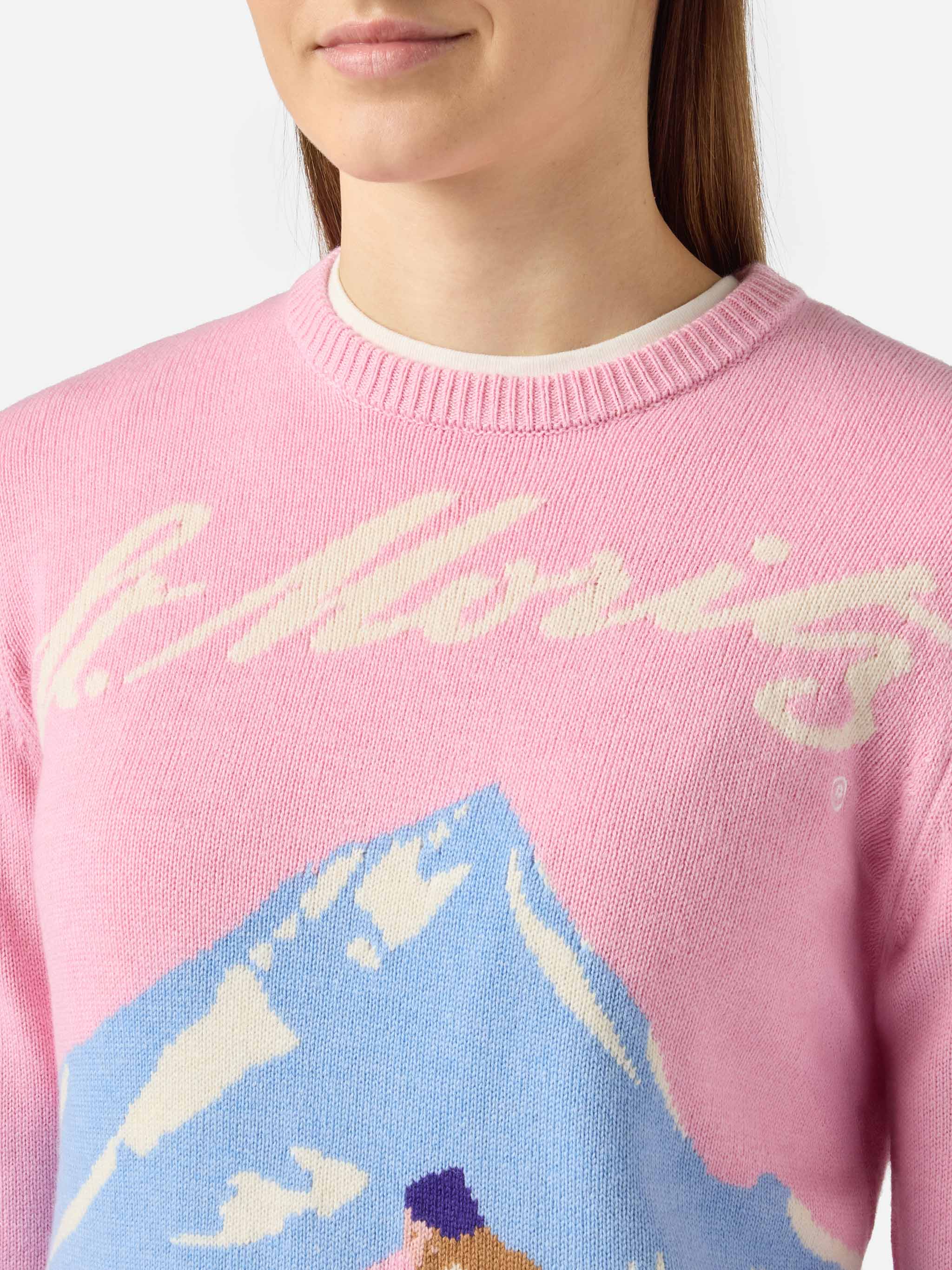 New Queen Cashmere-Blend Sweater Pink With St. Moritz Postcard Jacquard | Special Edition