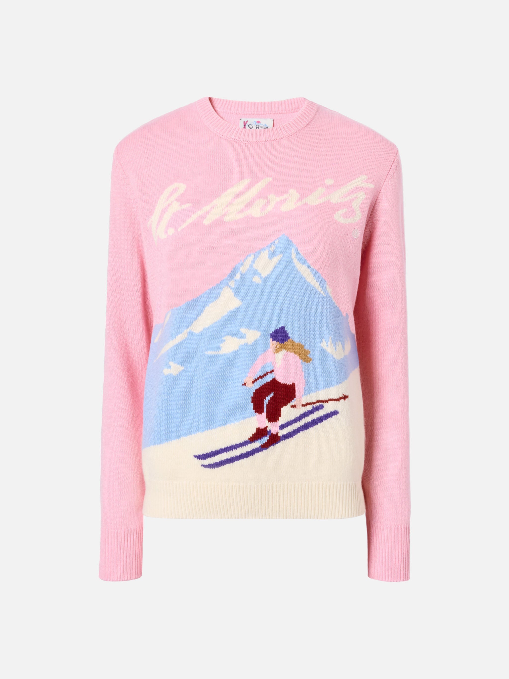 New Queen Cashmere-Blend Sweater Pink With St. Moritz Postcard Jacquard | Special Edition