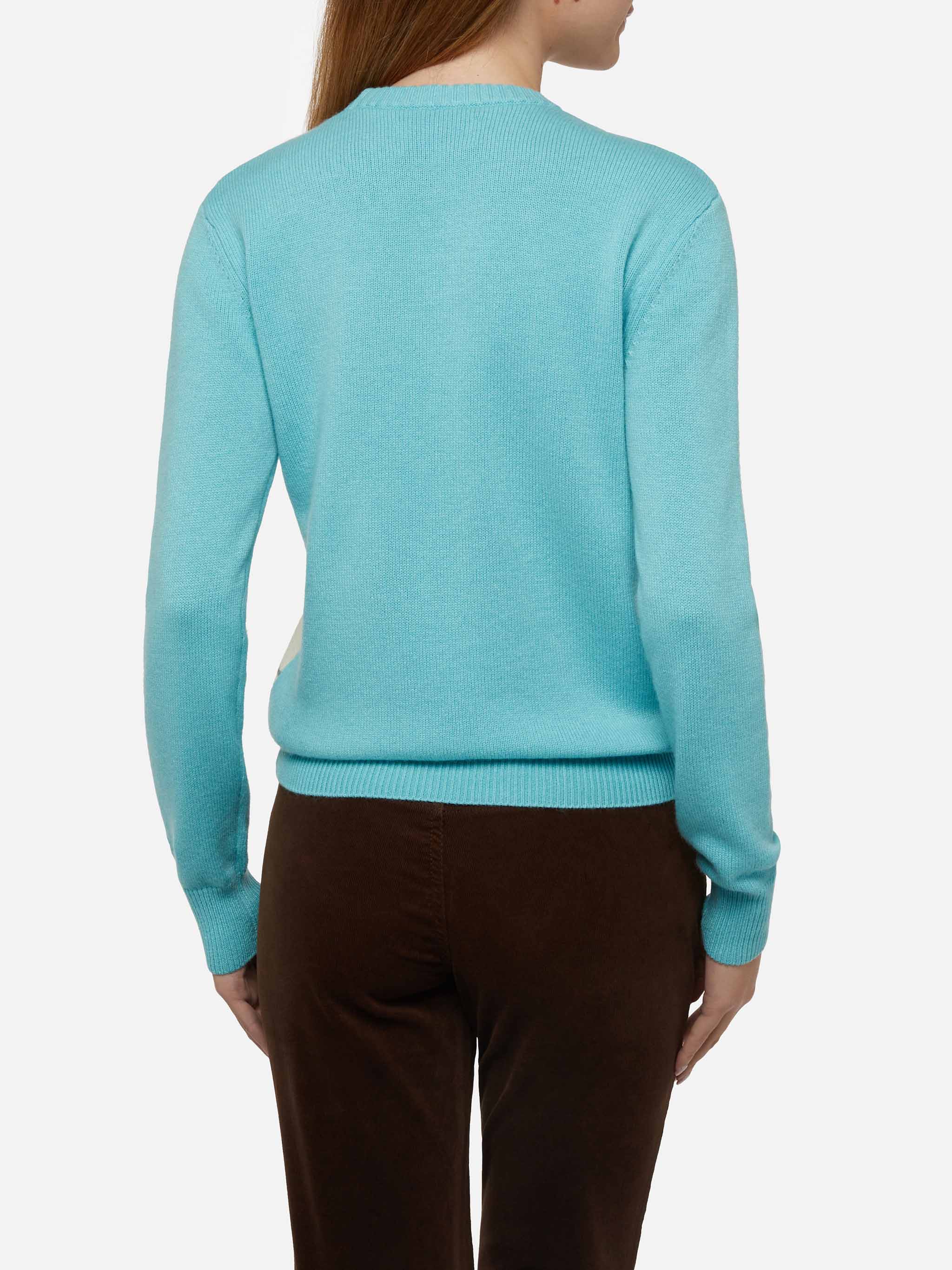 Light Blue Sweater New Queen With Sun Moritz Postcard Jacquard Green