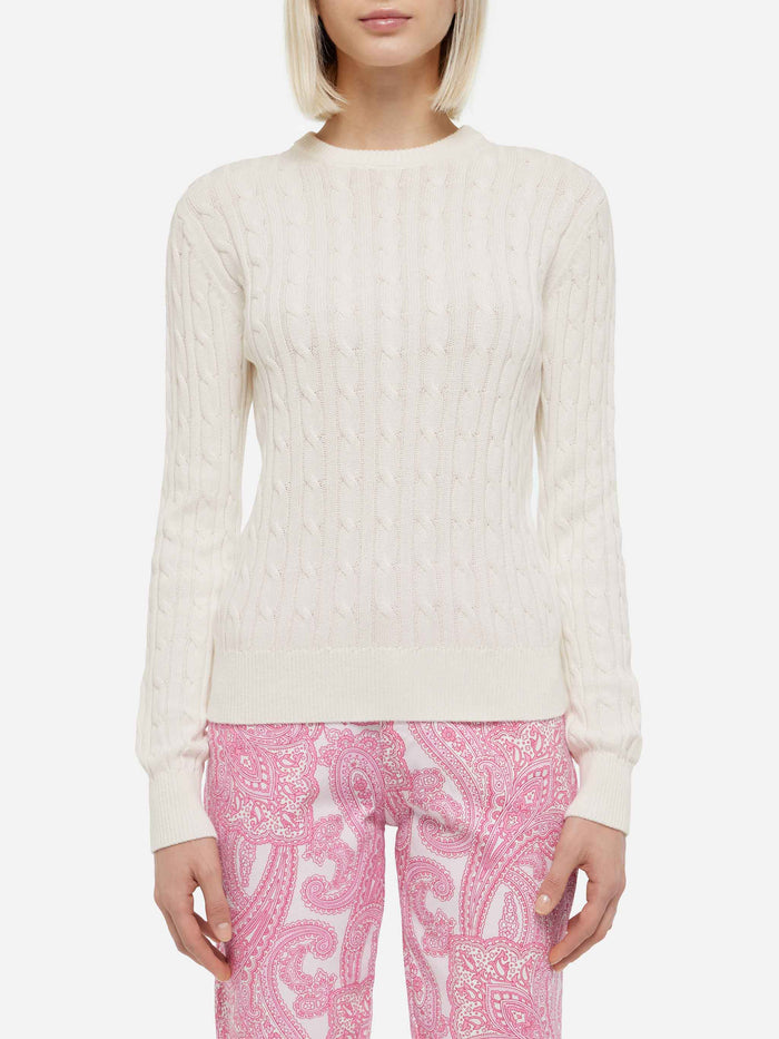 Off-White Cotton Cable Knit Sweater New Queen