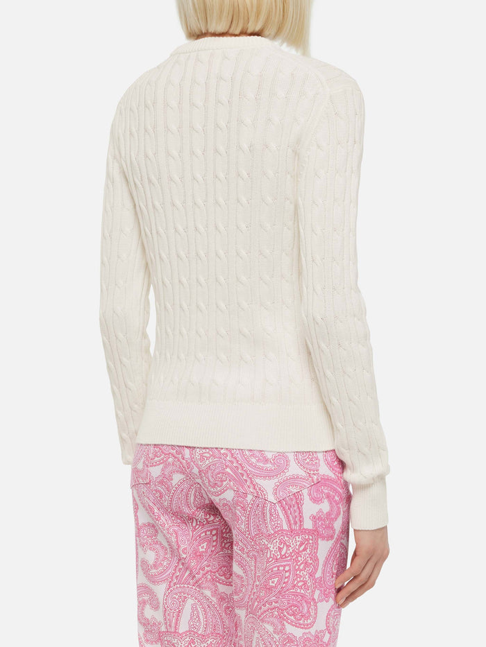 Off-White Cotton Cable Knit Sweater New Queen