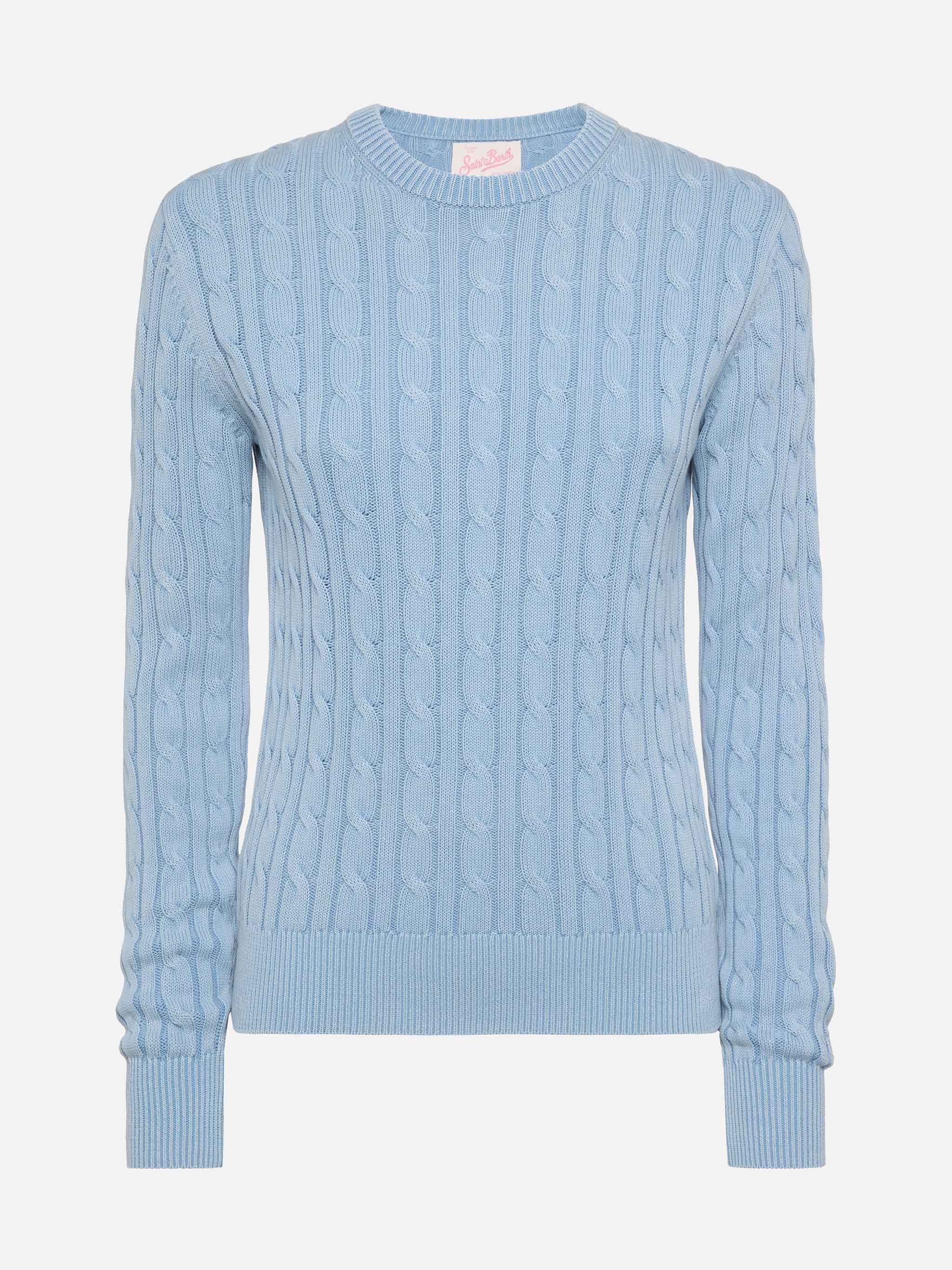 Light Blue Cotton Cable Knit Sweater New Queen