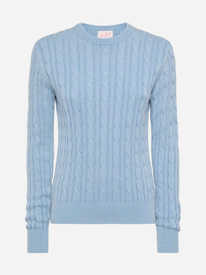 Light Blue Cotton Cable Knit Sweater New Queen